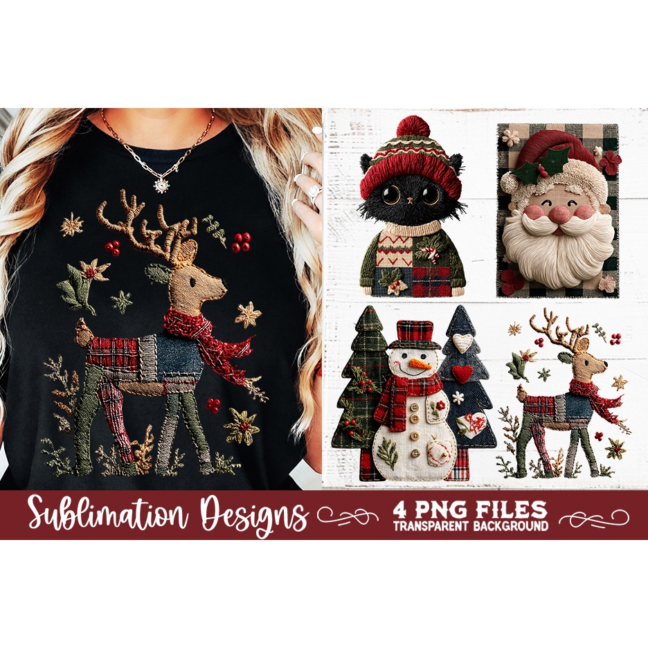 Preppy Rustic Christmas Patchwork Sublimation Designs (12) 8