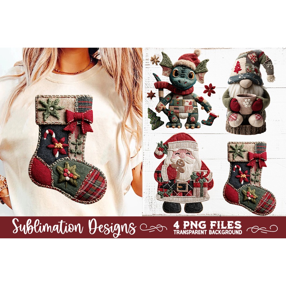 Preppy Rustic Christmas Patchwork Sublimation Designs (3) 4