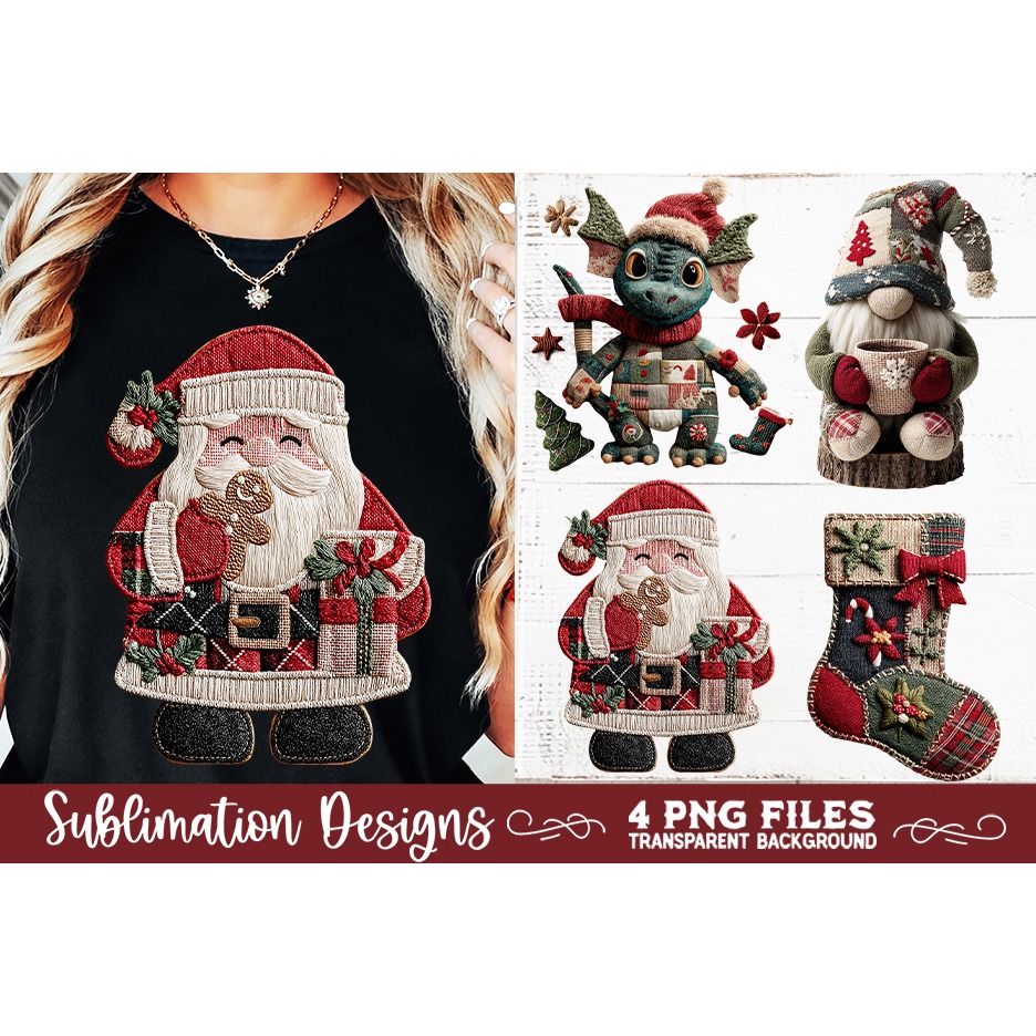 Preppy Rustic Christmas Patchwork Sublimation Designs (3) 6