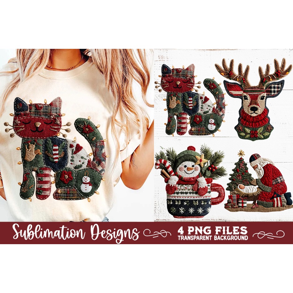 Preppy Rustic Christmas Patchwork Sublimation Designs (4) 2