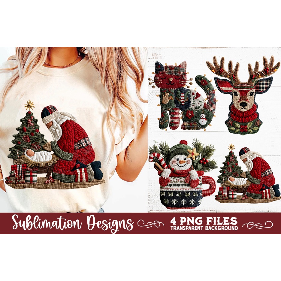 Preppy Rustic Christmas Patchwork Sublimation Designs (4) 4