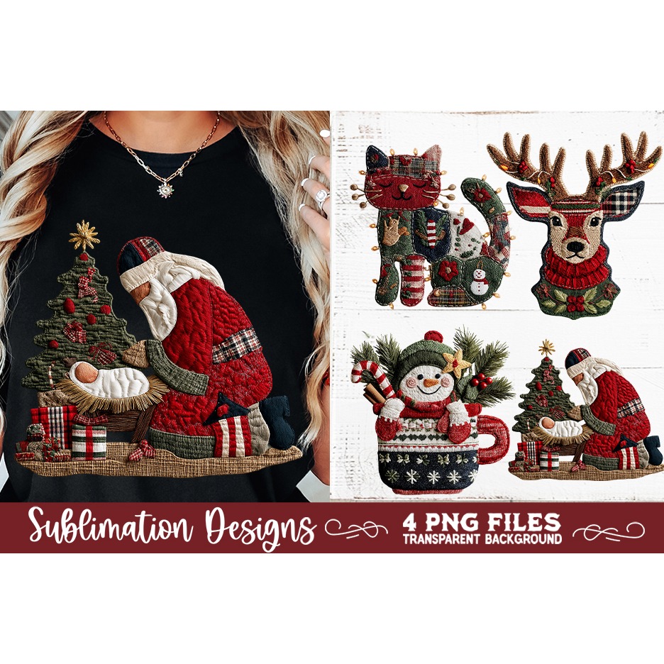 Preppy Rustic Christmas Patchwork Sublimation Designs (4) 7