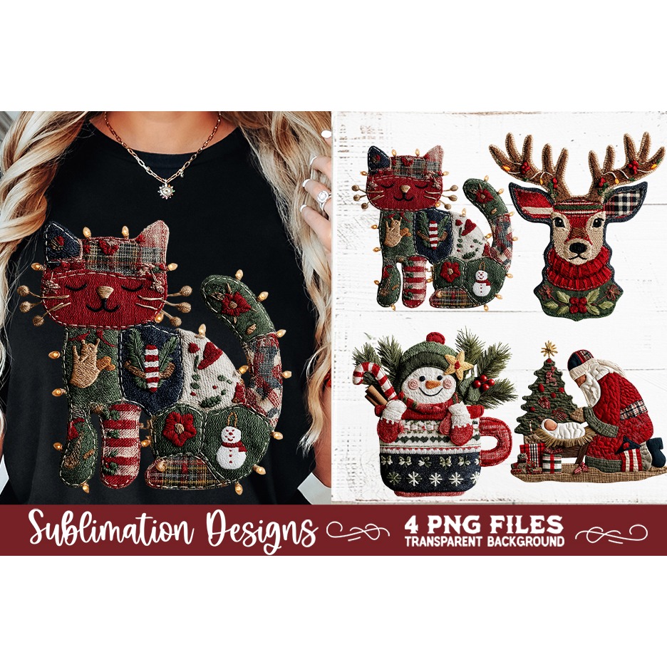Preppy Rustic Christmas Patchwork Sublimation Designs (4) 8
