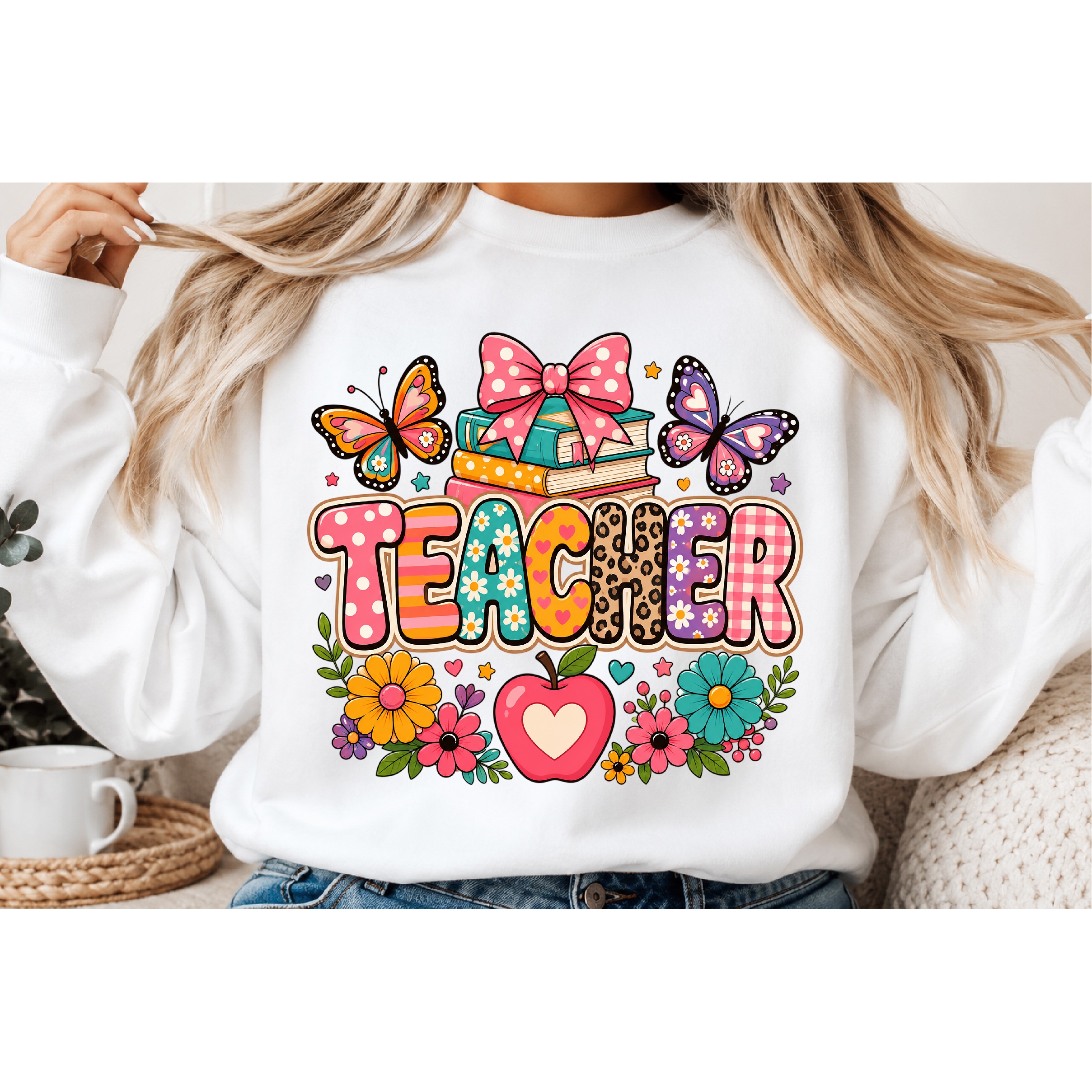 Preppy Teacher School Floral PNG 2