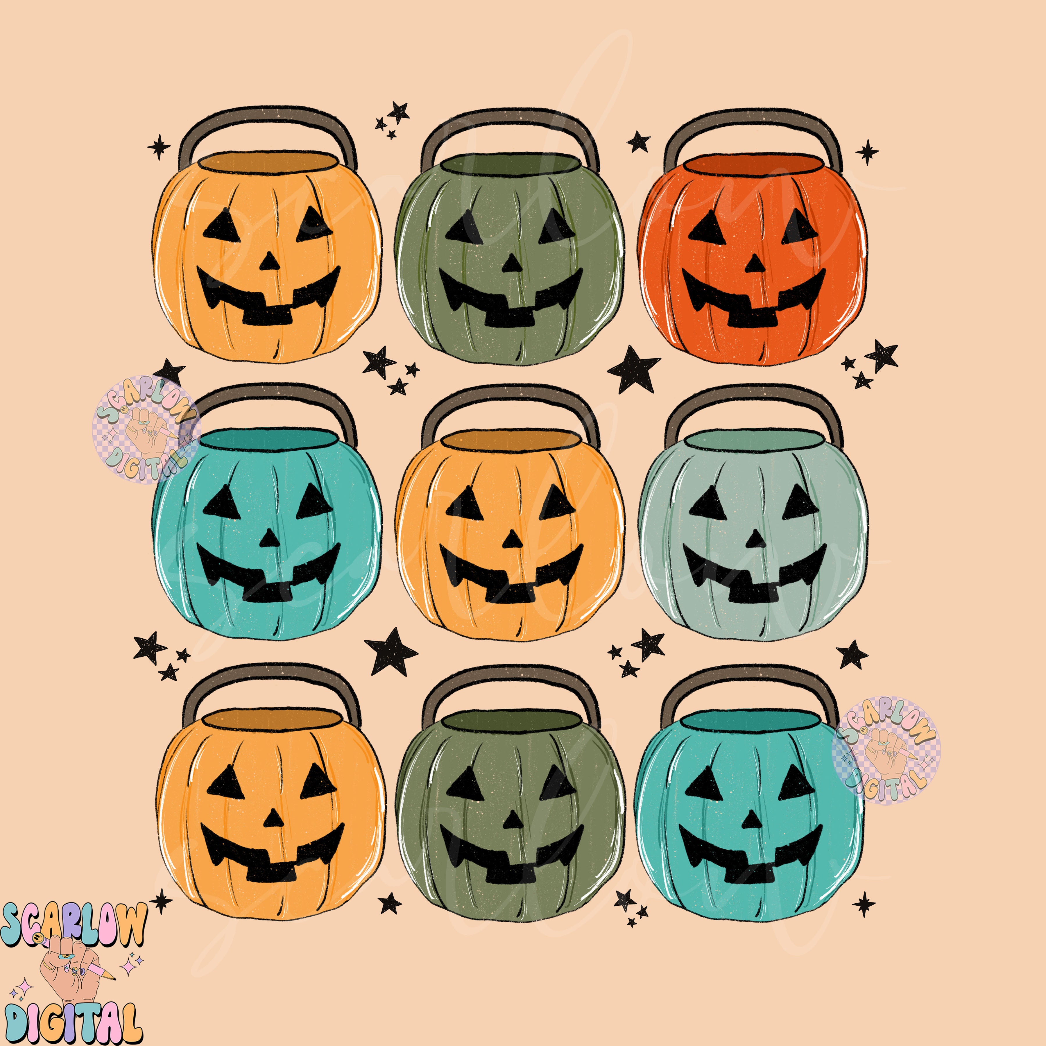 Pumpkin Buckets PNG-Halloween Sublimation Digital Design Download-boy halloween png, trick or treat png, fall png, fall halloween png design