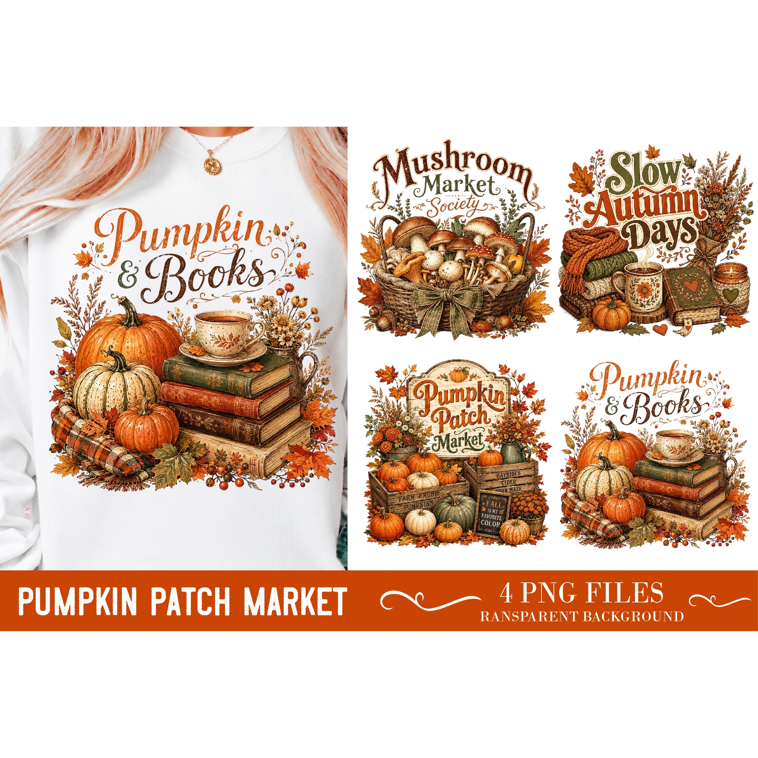 Pumpkin Patch Market, Watercolor Sublimation, Tote Bag PNG
