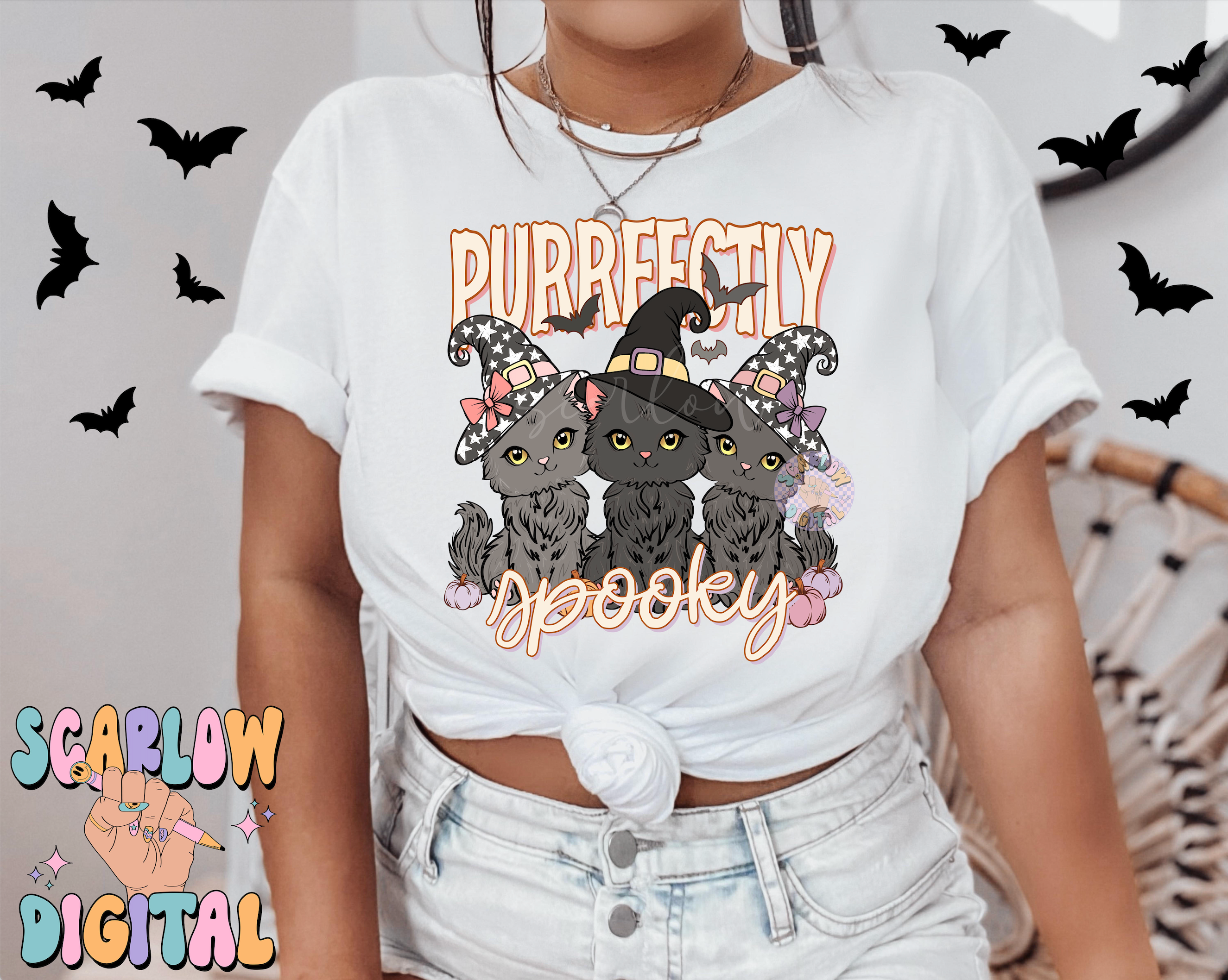 Purrfectly Spooky PNG Digital Design Download, Halloween png, black cats png, spooky season png, fall png, witchy png, kids png designs 5