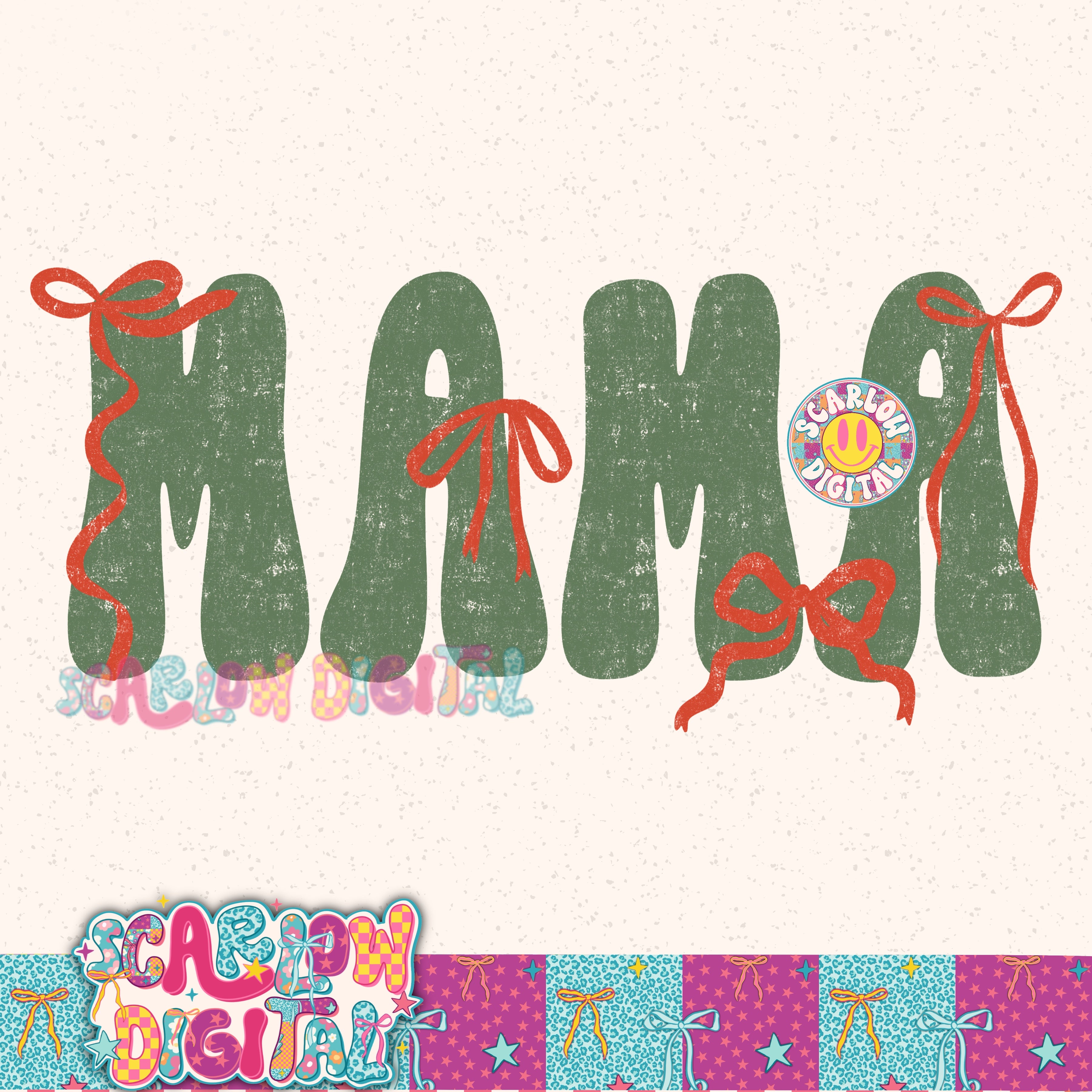 Red Green Bow Mama PNG Digital Design 2