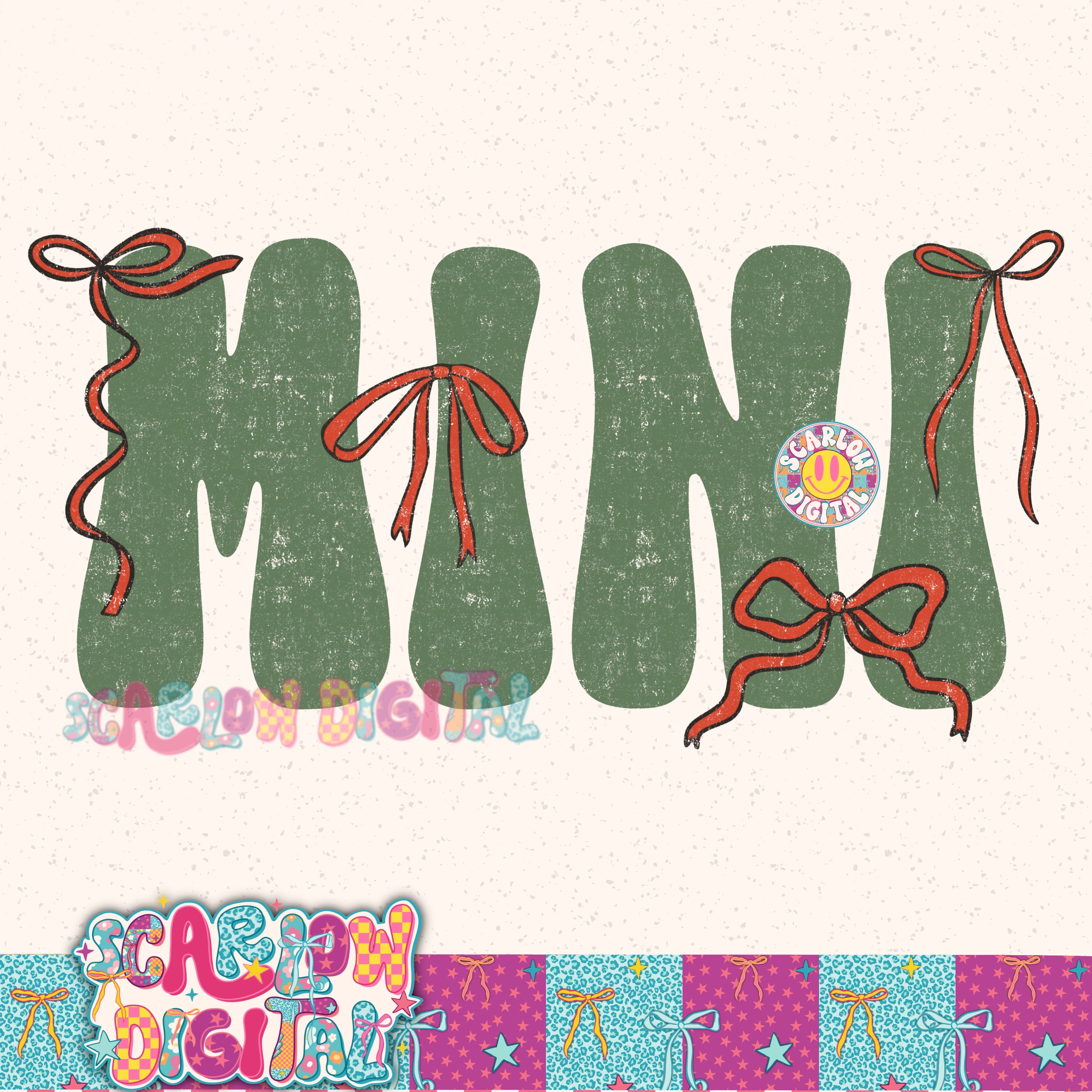 Red Green Bow Mini PNG Digital Design 2