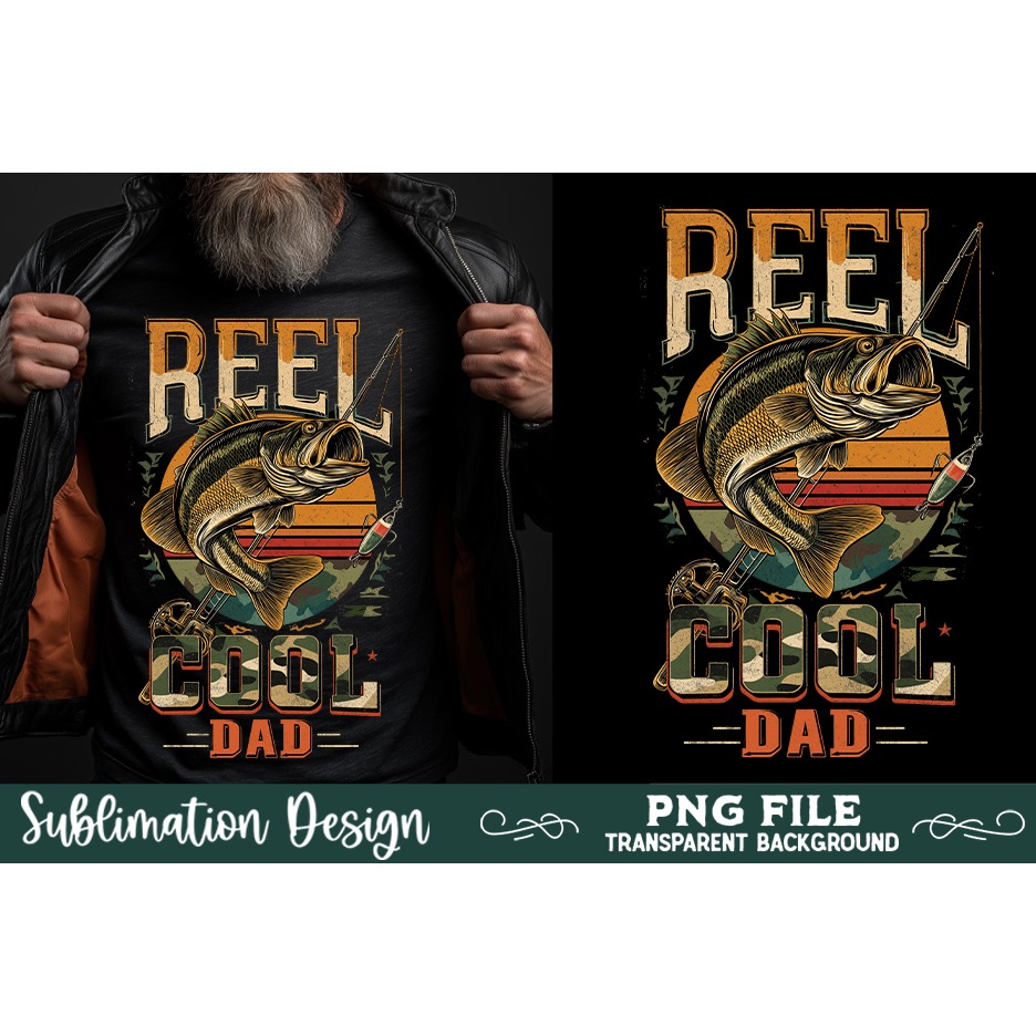 Reel cool dad PNG, Fishing PNG, Father's day PNG