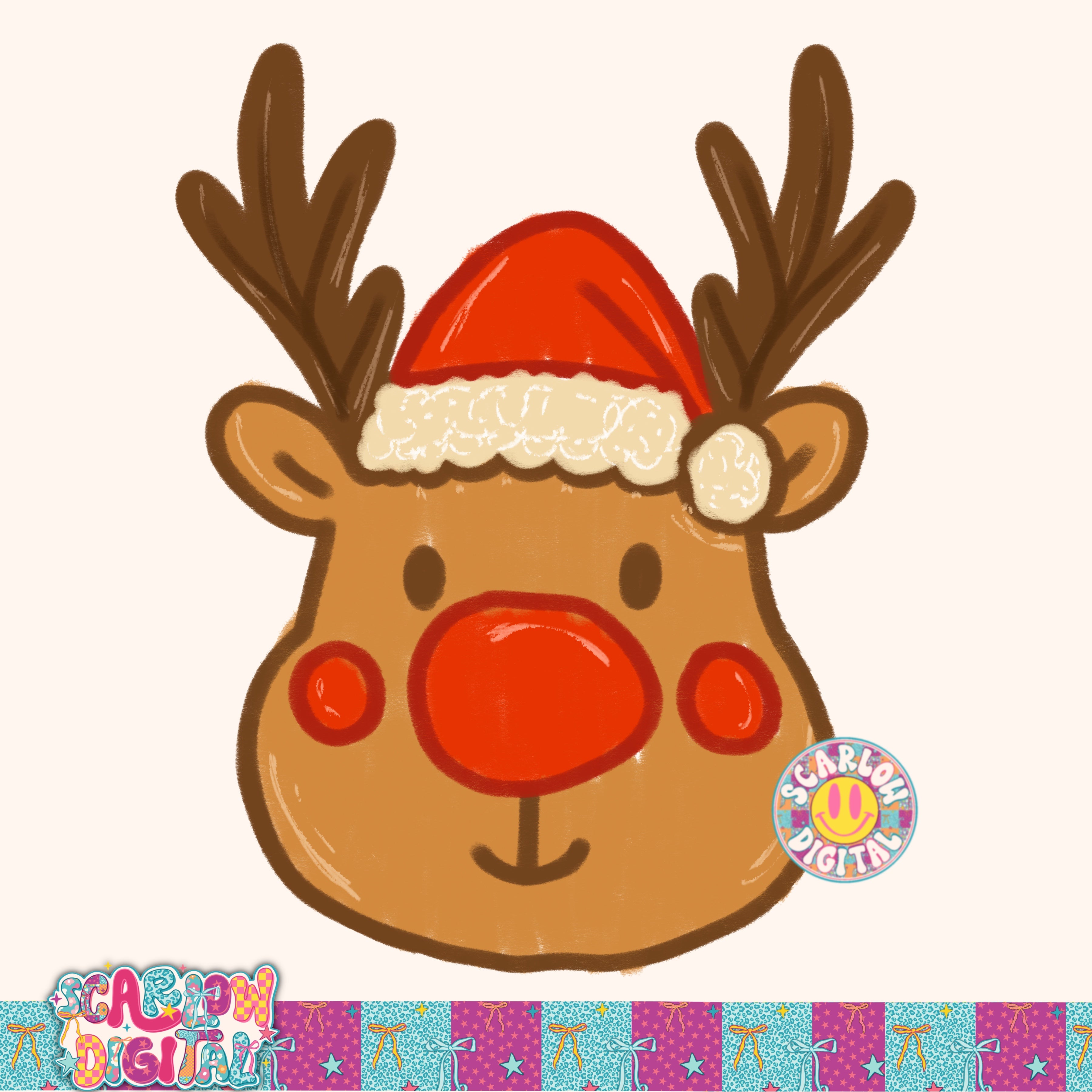 Reindeer With Red Nose PNG Digital Design 2