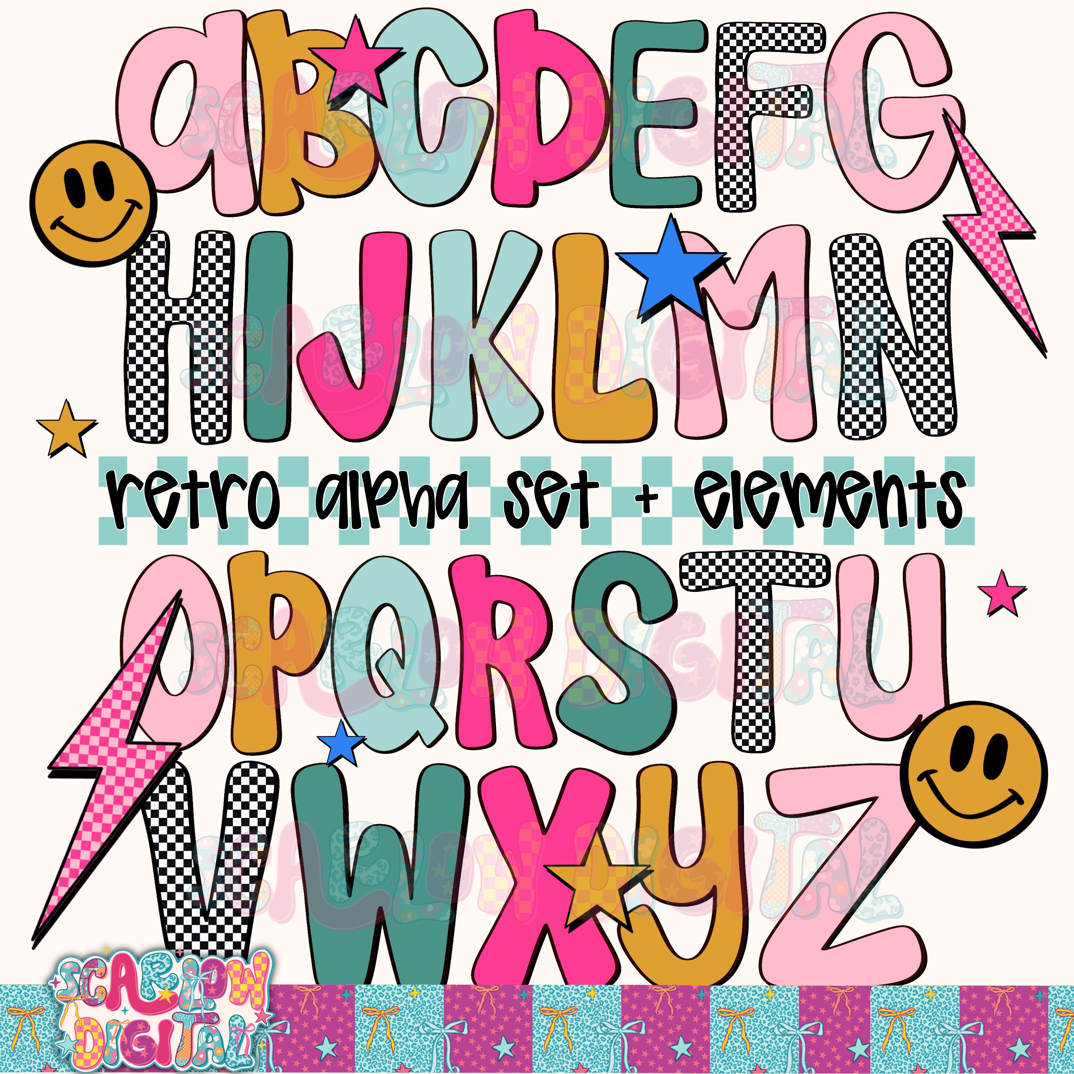 Retro Alphabet Set Digital Design