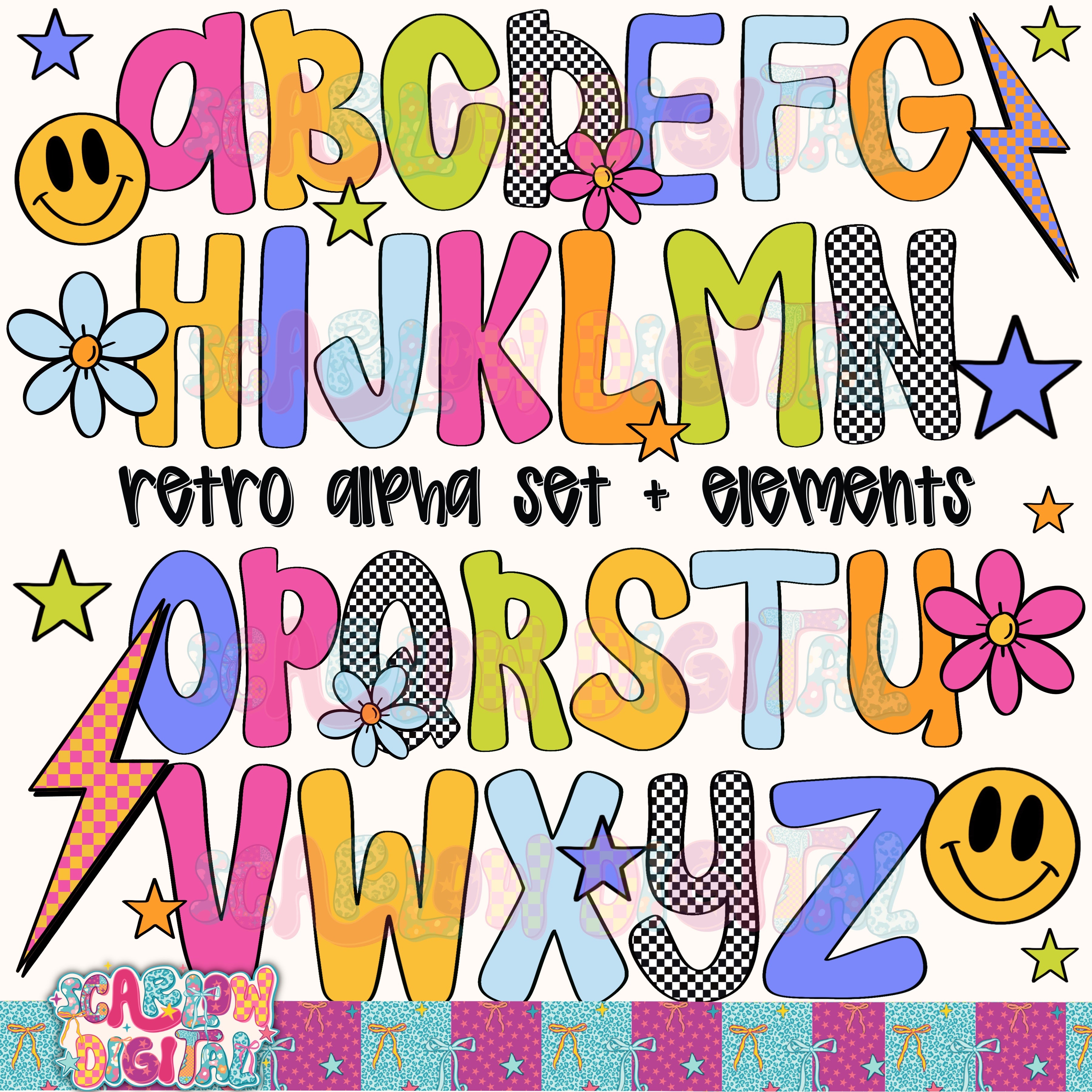 Retro Alphabet Set Digital Design