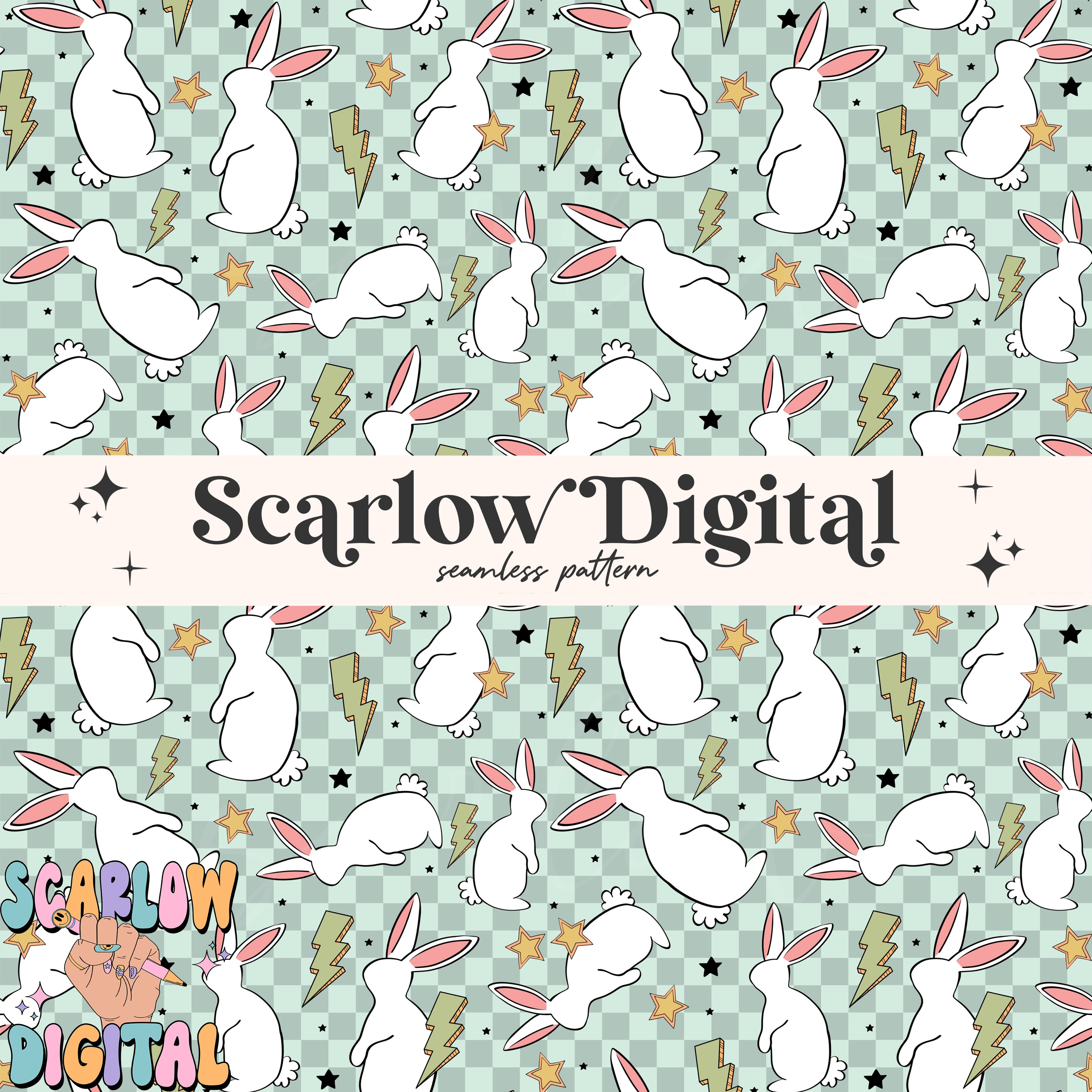 Retro Easter Bunny Seamless Pattern-Easter Sublimation Digital Design Download-checkered easter seamless pattern, boy easter seamless 2