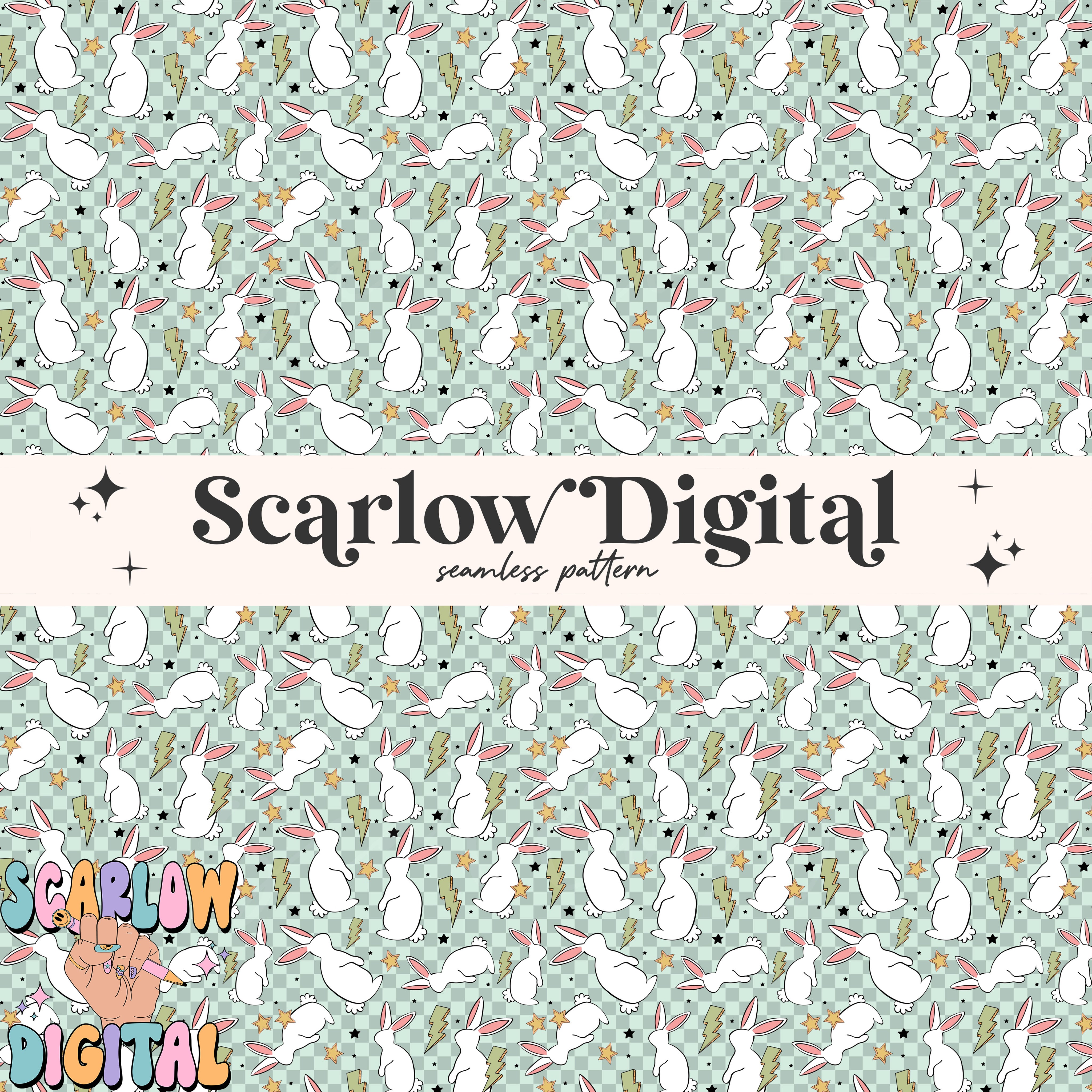 Retro Easter Bunny Seamless Pattern-Easter Sublimation Digital Design Download-checkered easter seamless pattern, boy easter seamless 3