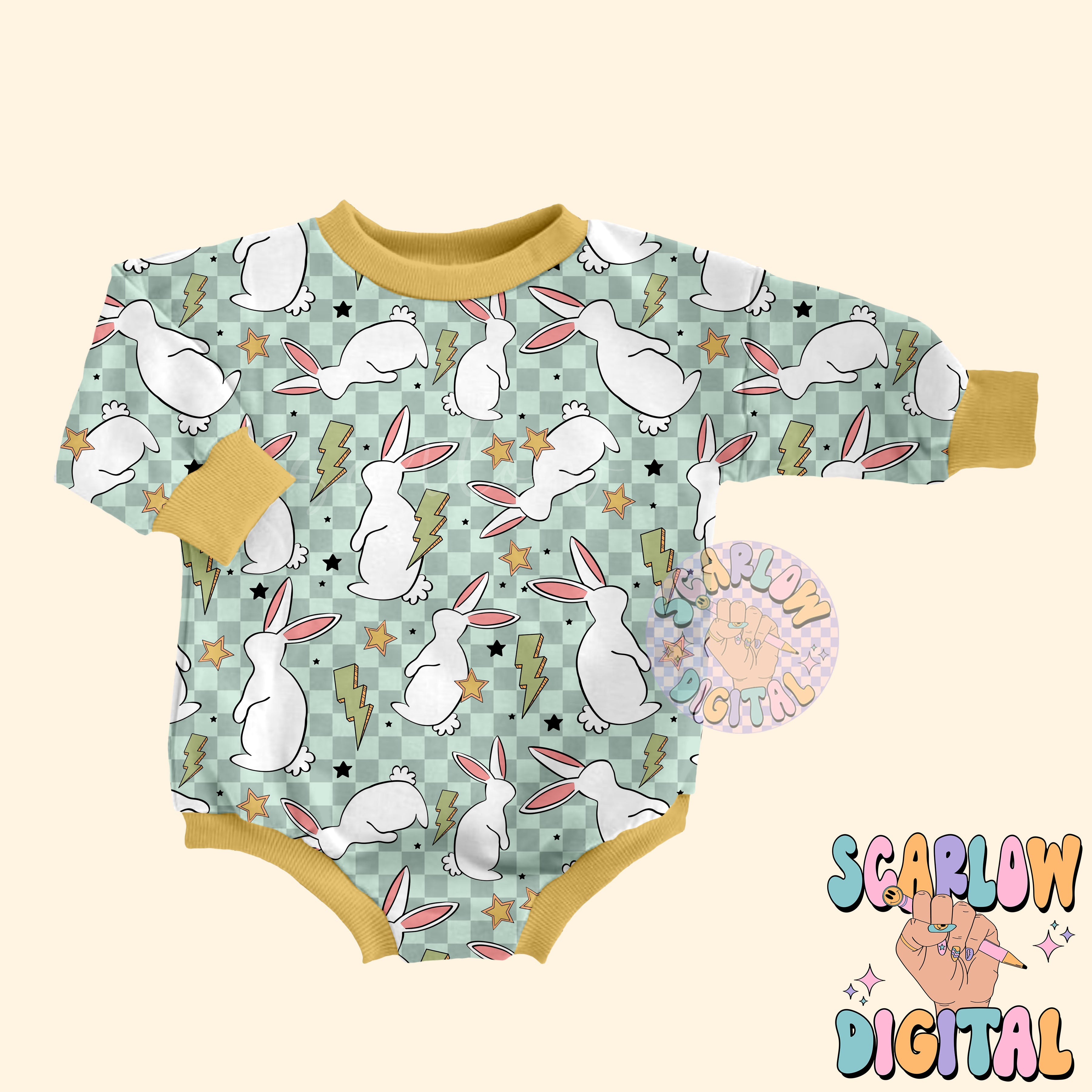 Retro Easter Bunny Seamless Pattern-Easter Sublimation Digital Design Download-checkered easter seamless pattern, boy easter seamless 5