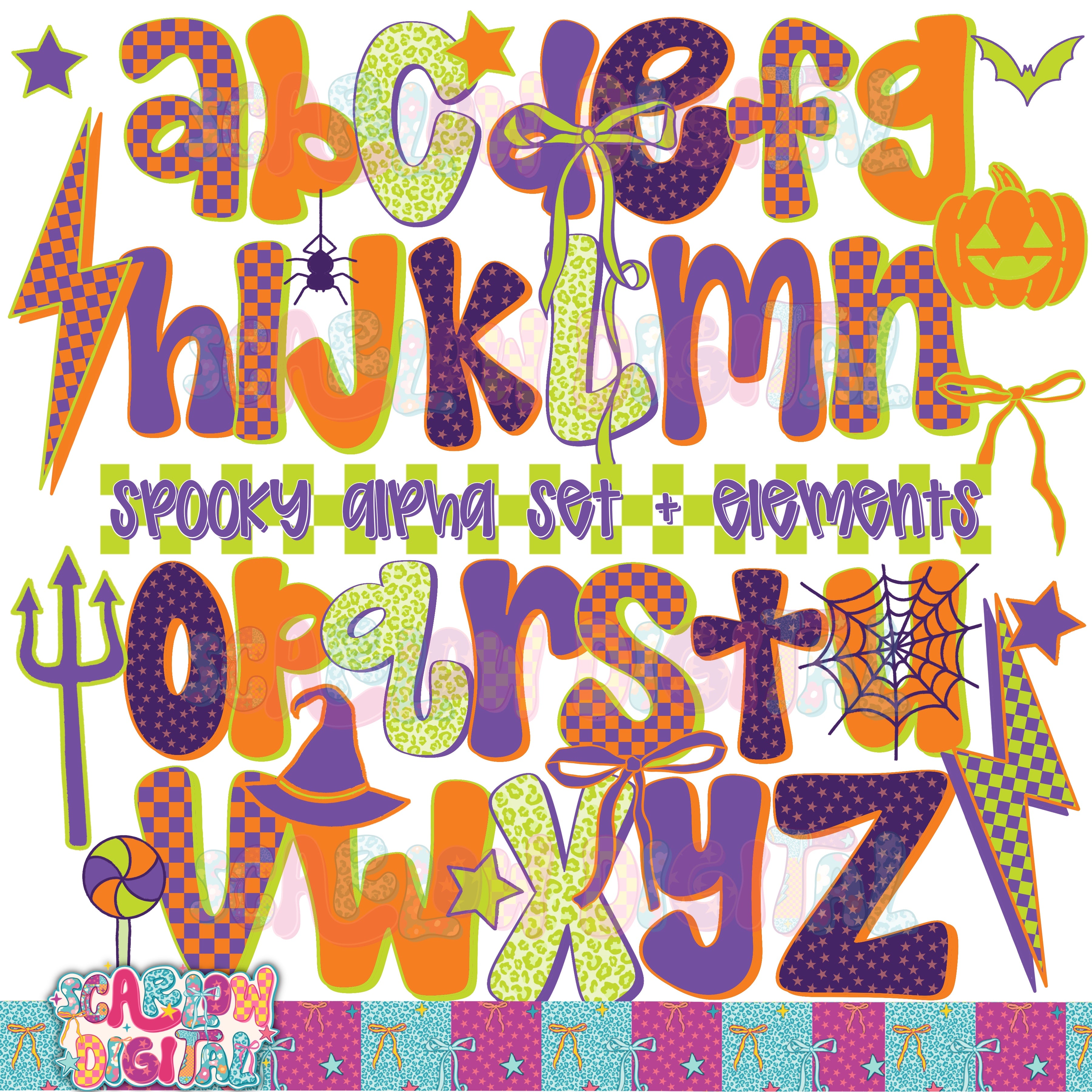Retro Spooky Halloween Alphabet Set Digital Design