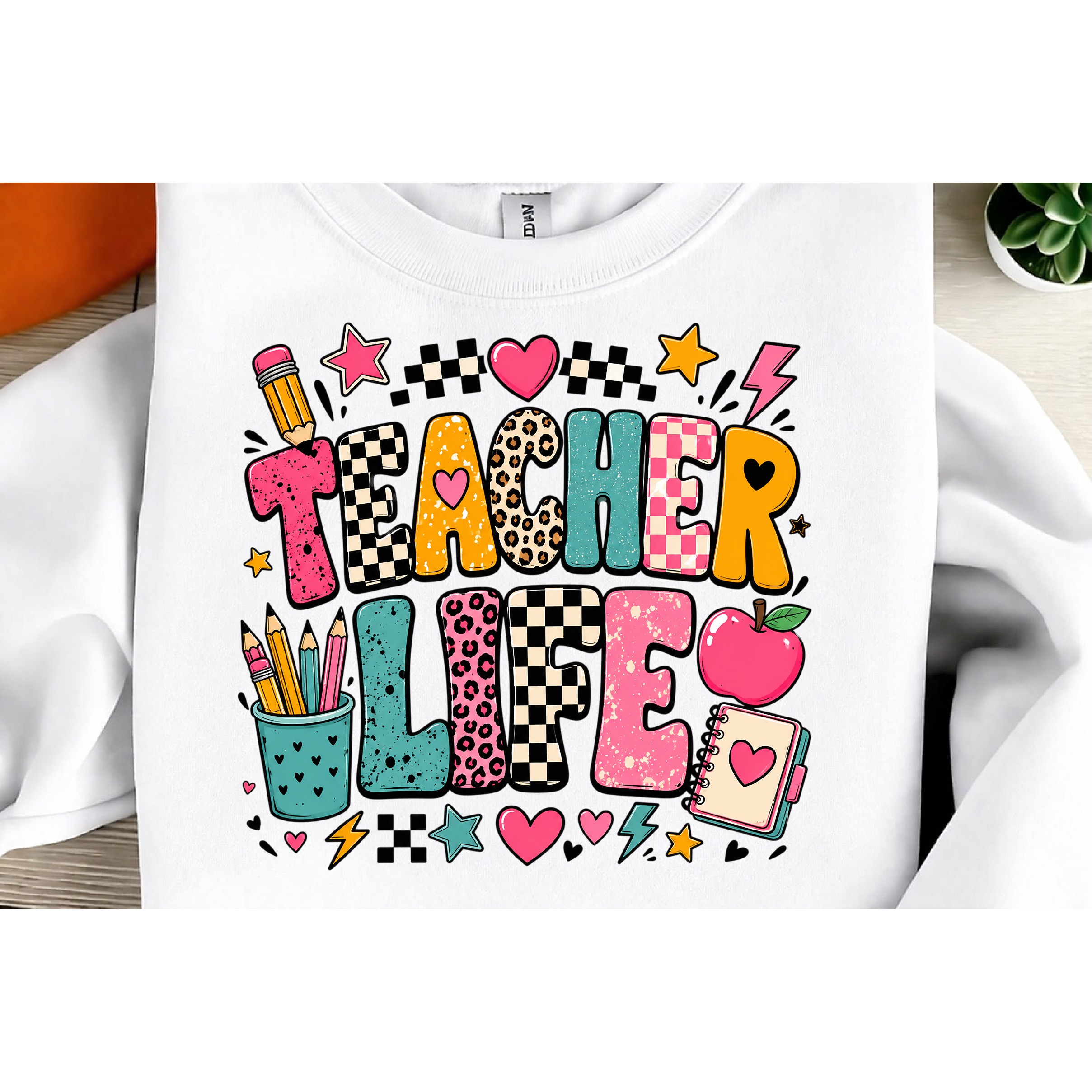 Retro Teacher Life Leopard Apple PNG