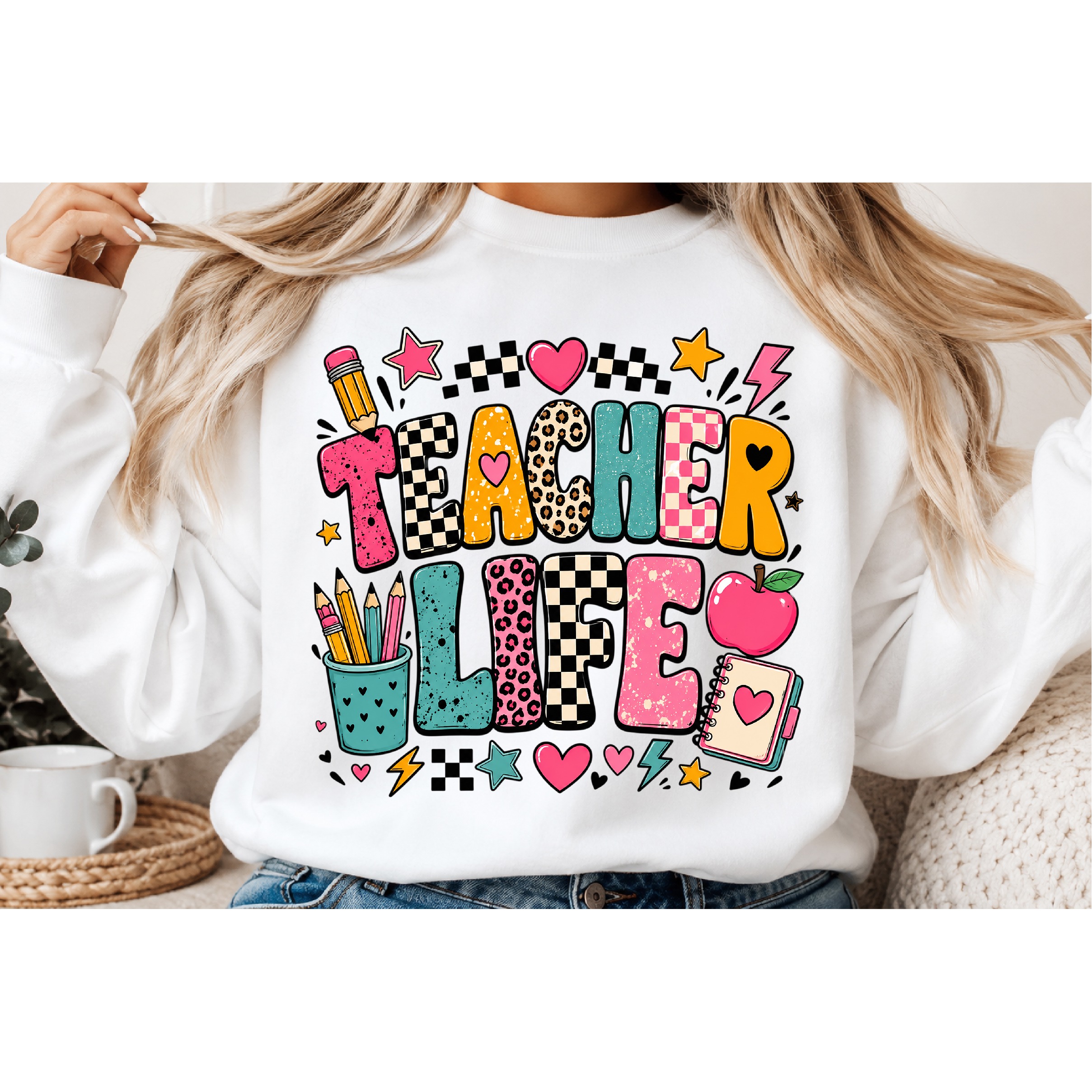 Retro Teacher Life Leopard Apple PNG 2