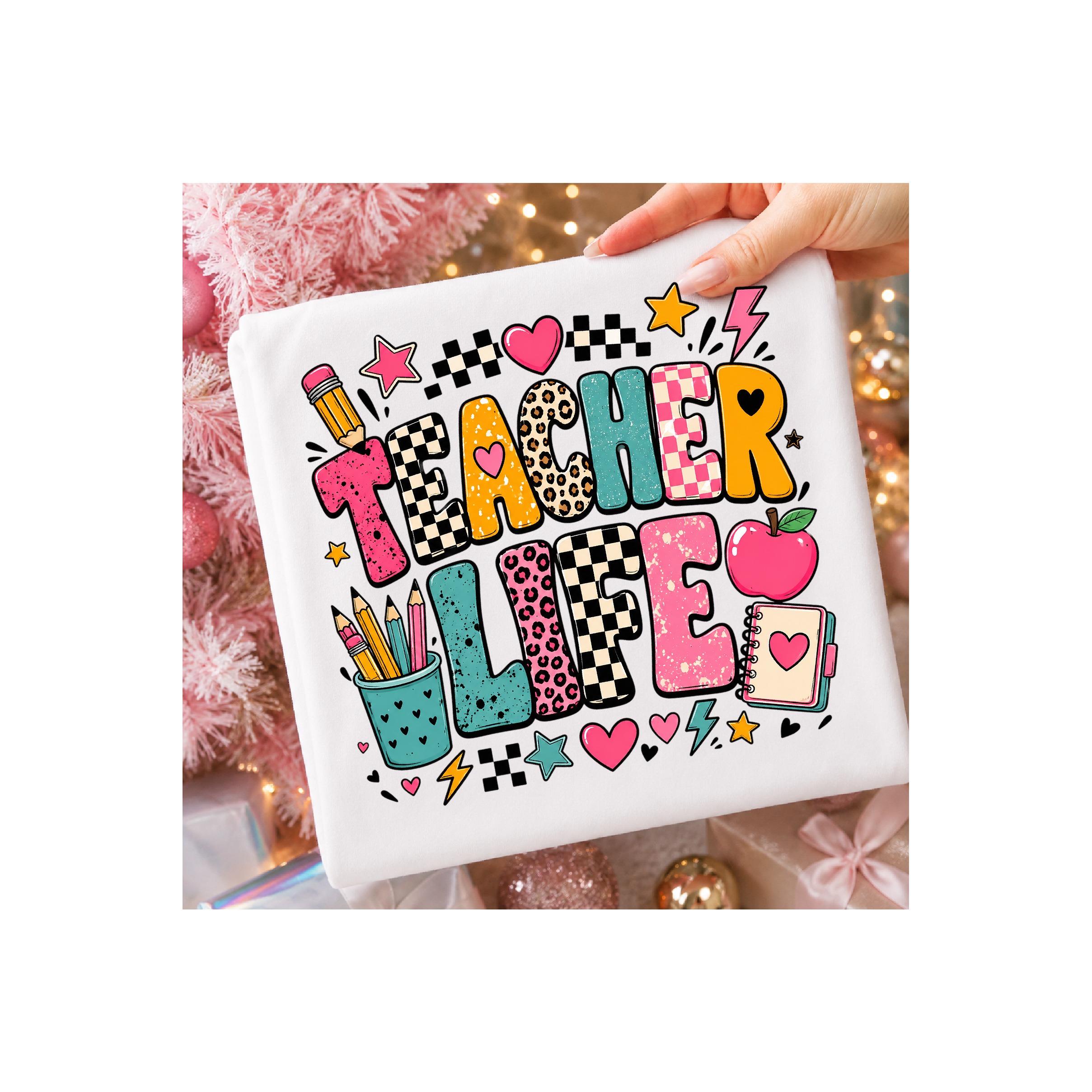Retro Teacher Life Leopard Apple PNG 3