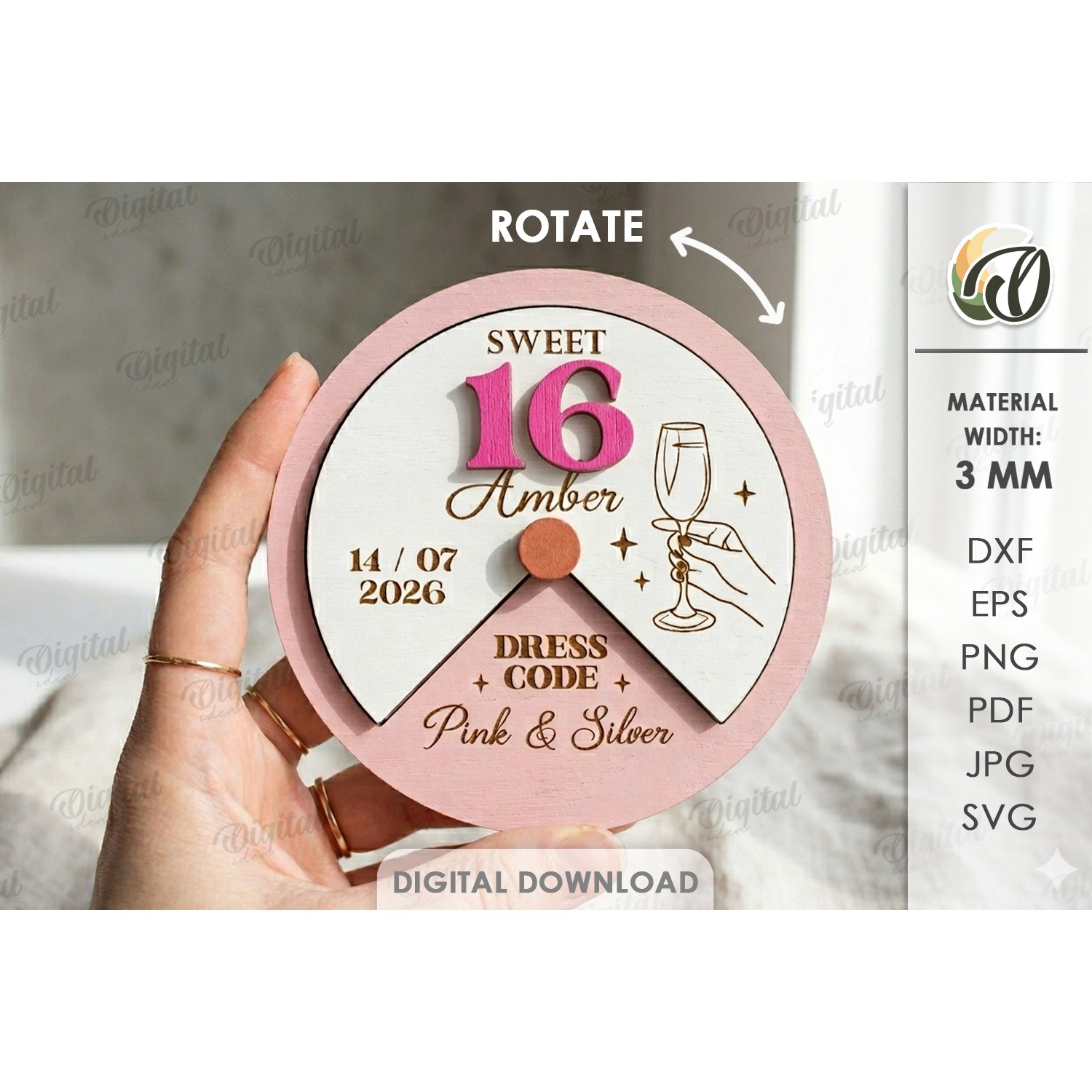 Rotating Circle Invitation Laser Cut. Sweet 16 SVG