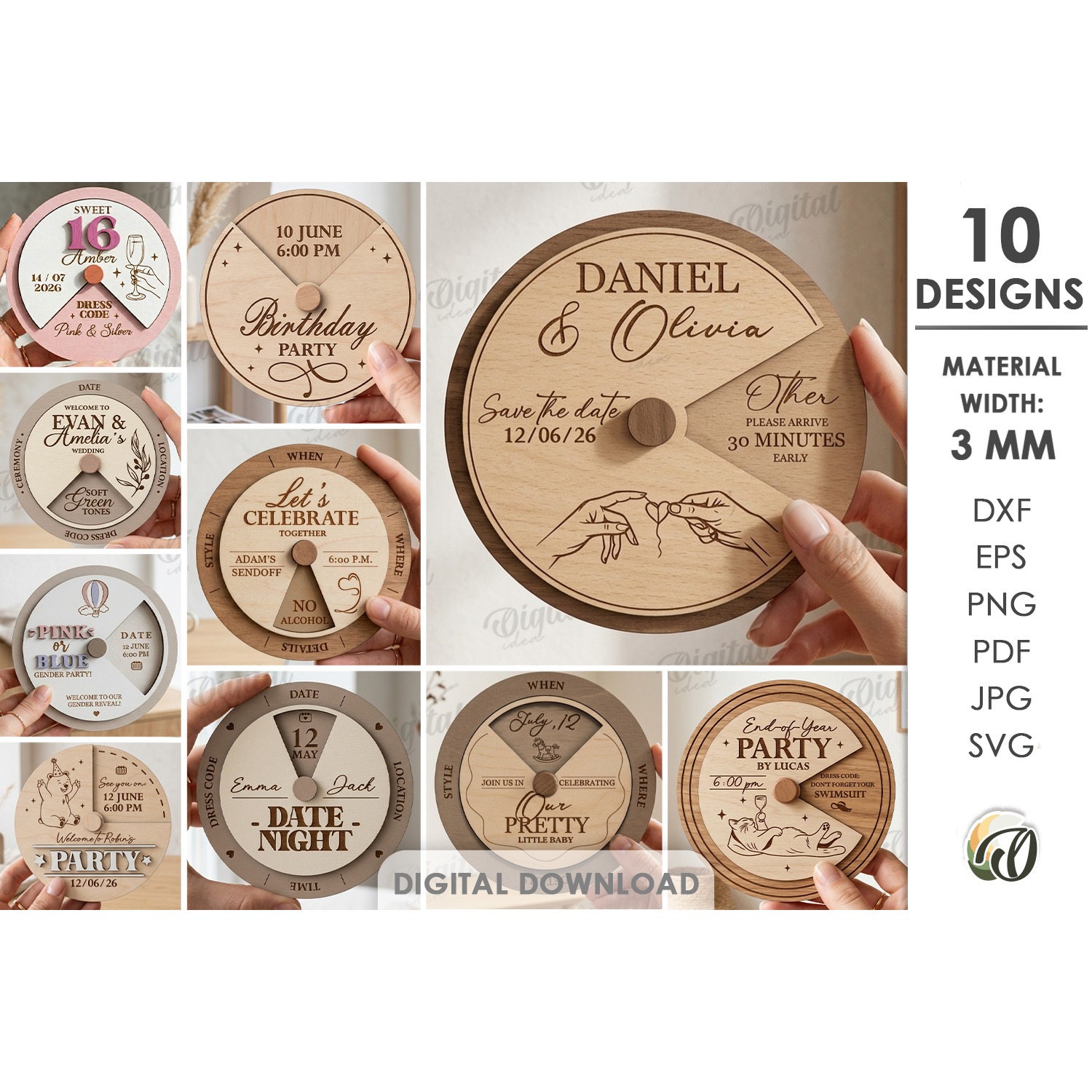 Rotating Circle Invitations Bundle Laser Cut. Invitation SVG