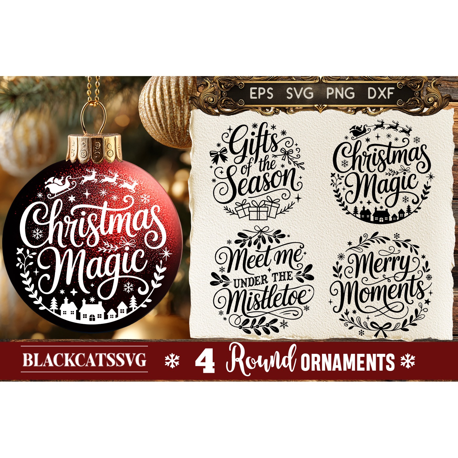 Round Christmas Ornament SVG 4 designs