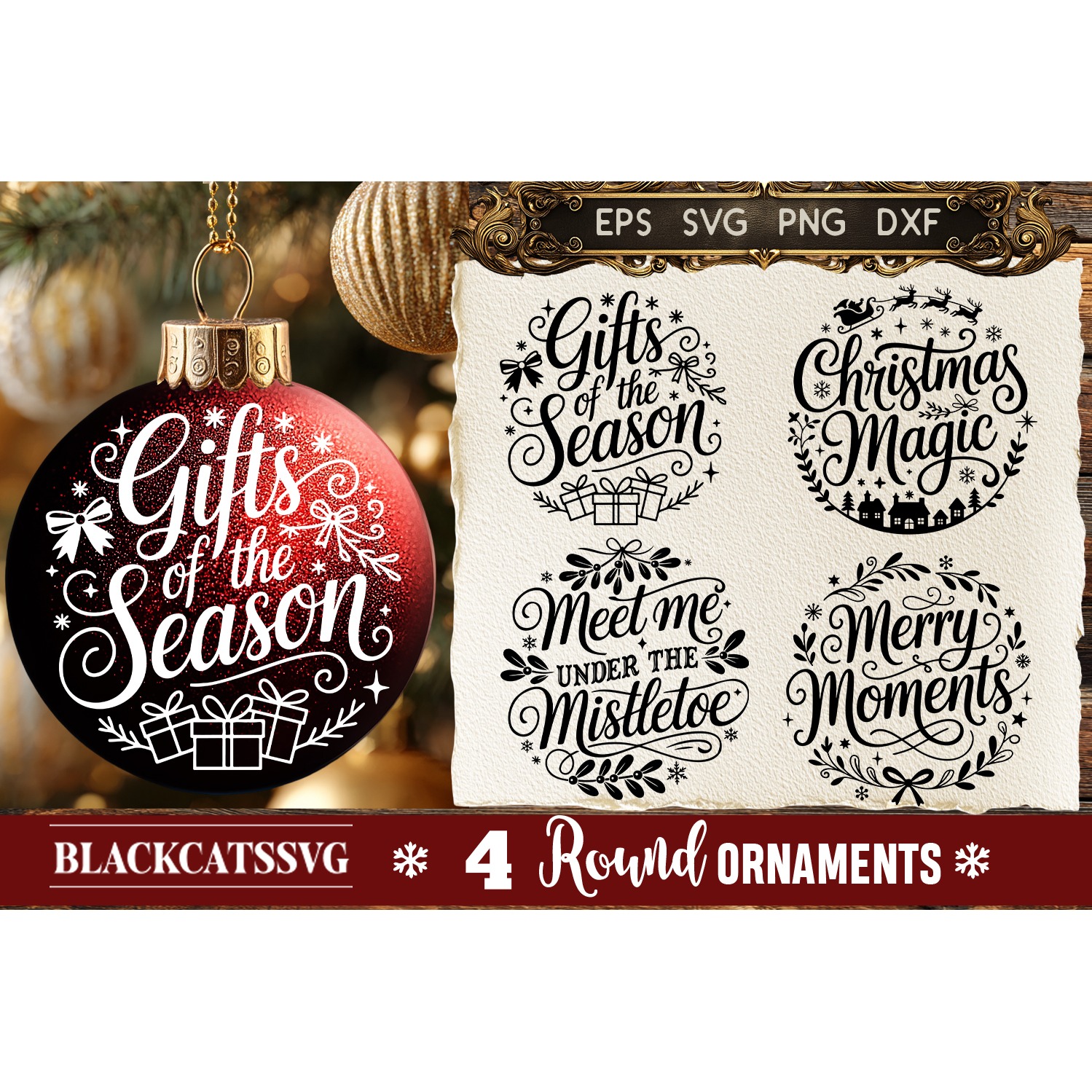 Round Christmas Ornament SVG 4 designs 2