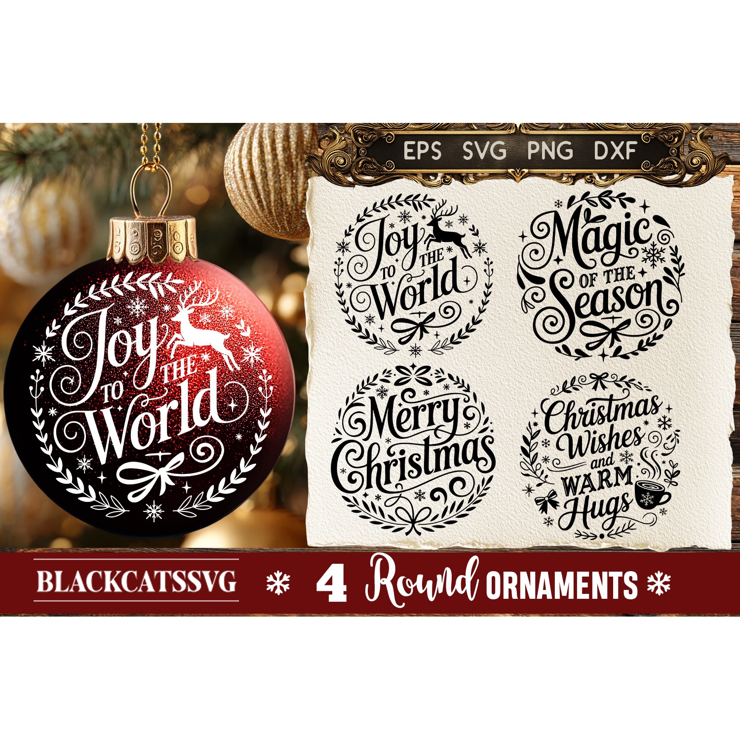 Round Christmas Ornament SVG 4 designs (2)