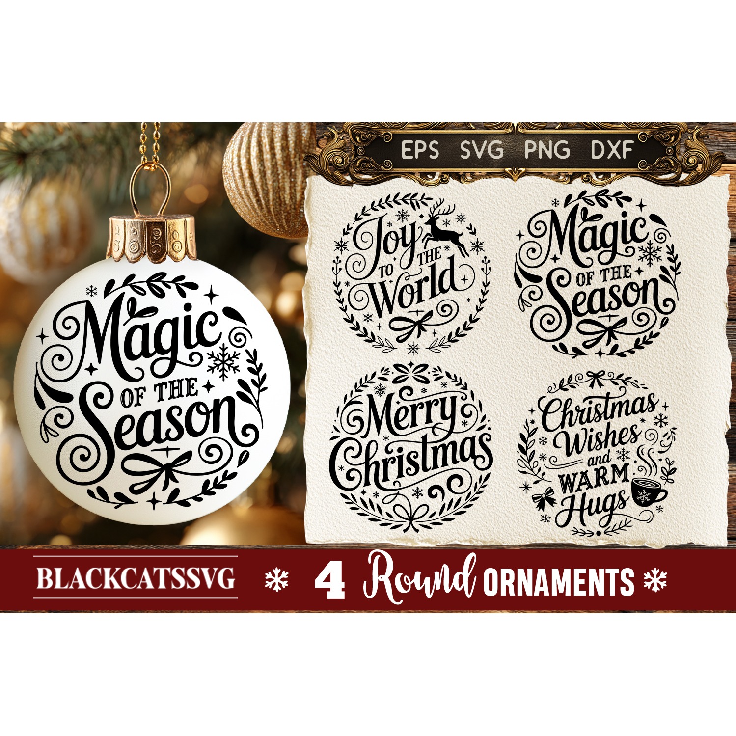 Round Christmas Ornament SVG 4 designs (2) 2