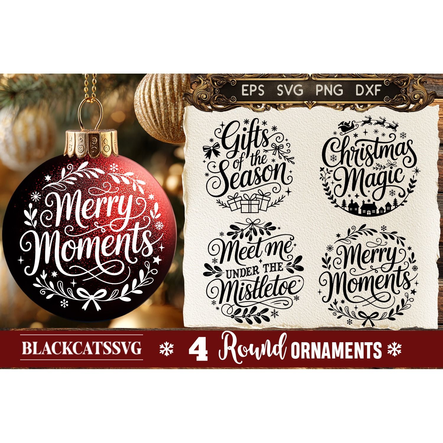 Round Christmas Ornament SVG 4 designs 3