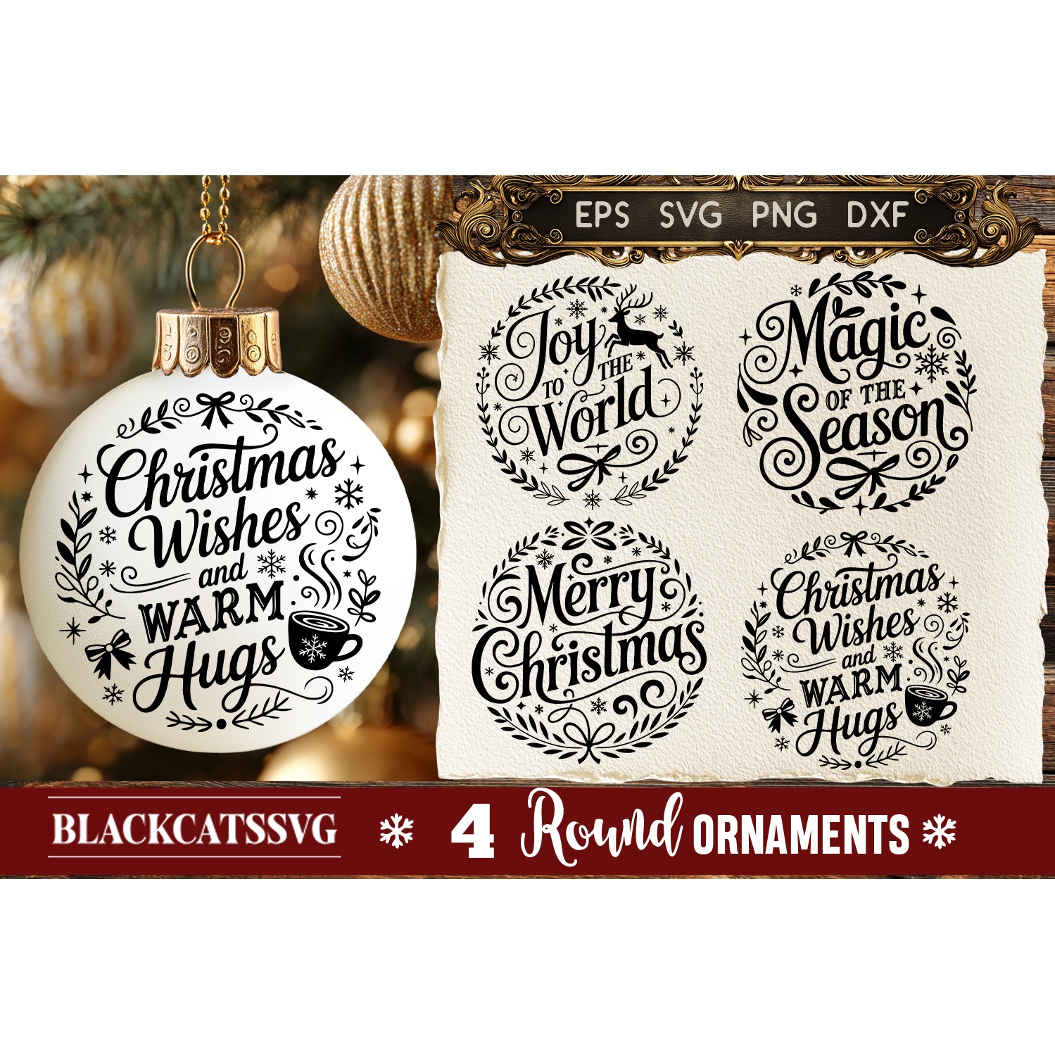 Round Christmas Ornament SVG 4 designs (2) 3