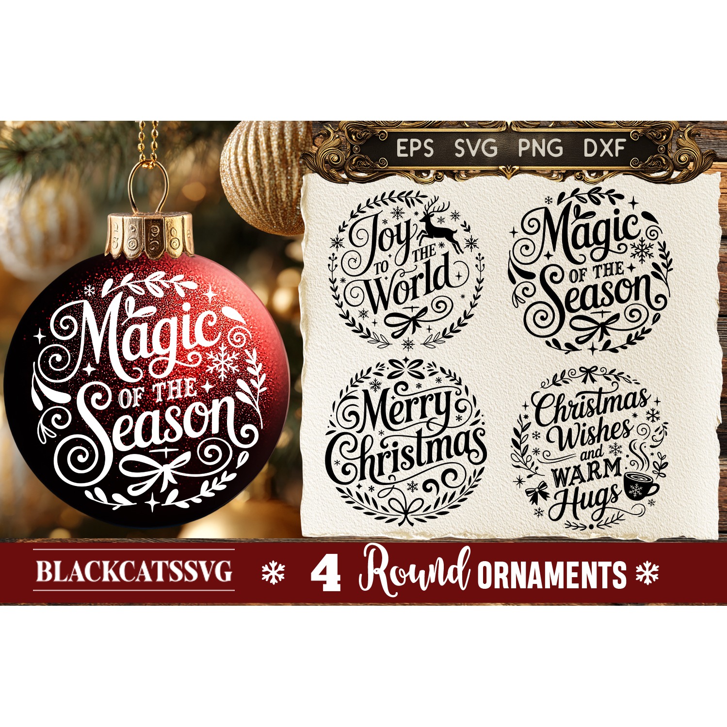 Round Christmas Ornament SVG 4 designs (2) 4