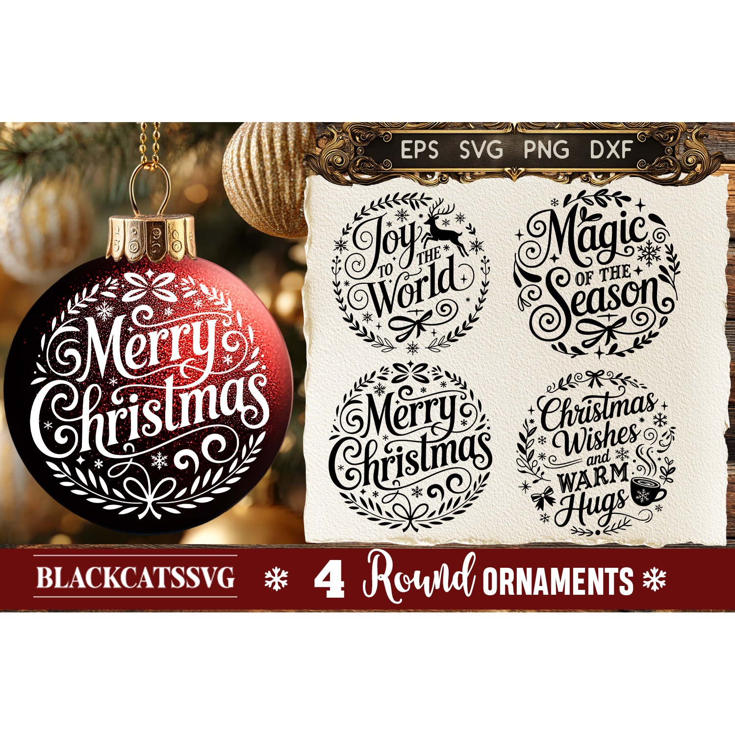 Round Christmas Ornament SVG 4 designs (2) 5