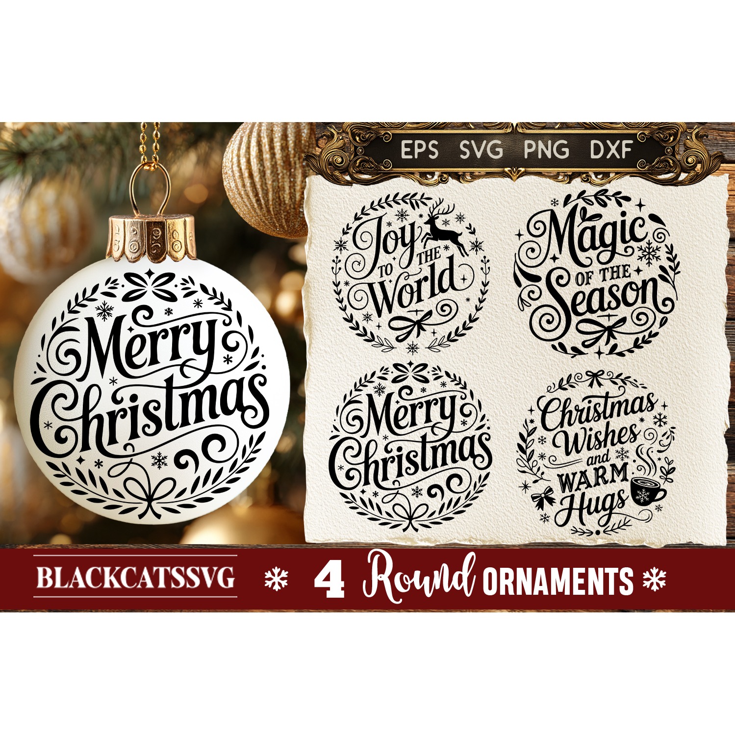 Round Christmas Ornament SVG 4 designs (2) 6
