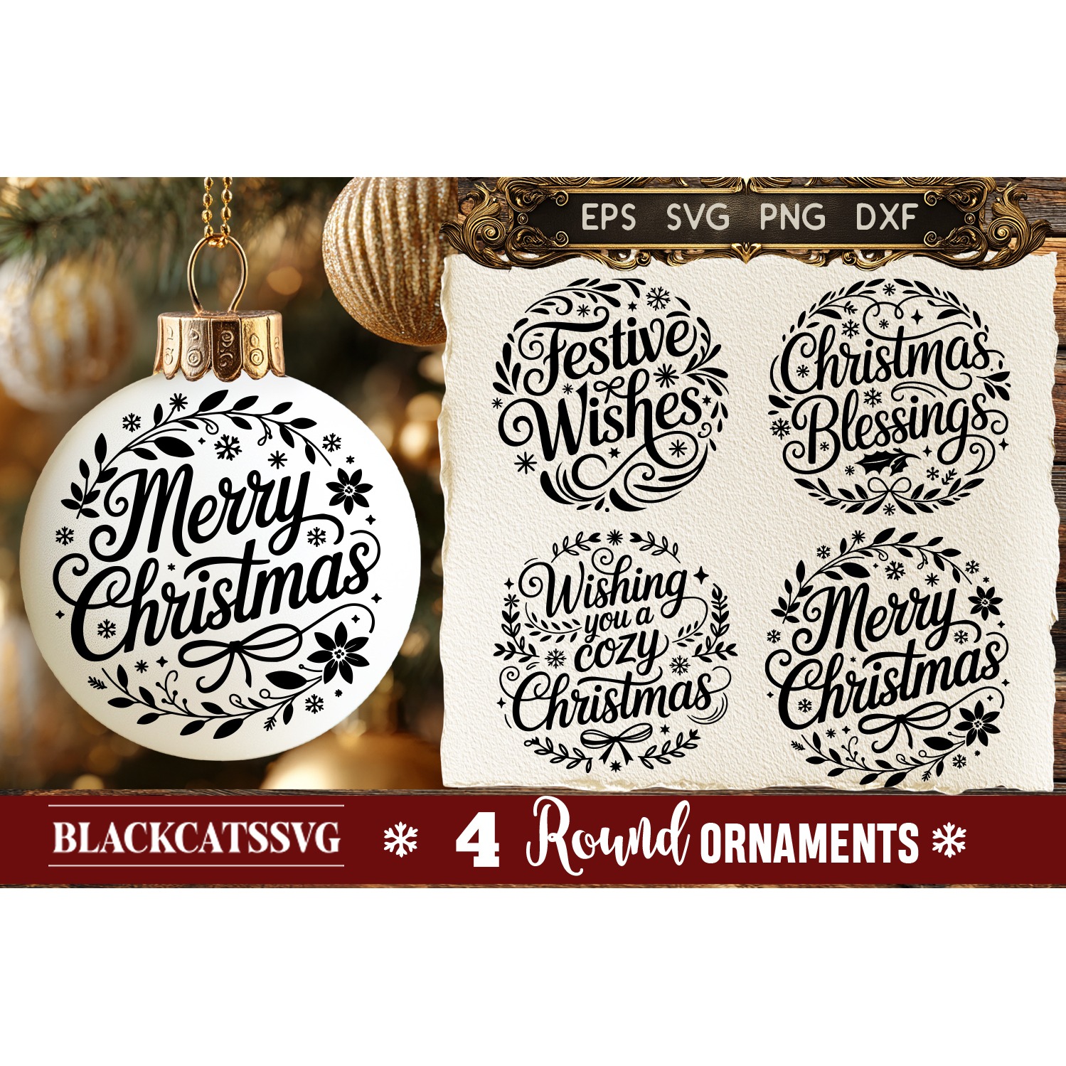 Round Christmas Ornament SVG 4 designs (3)
