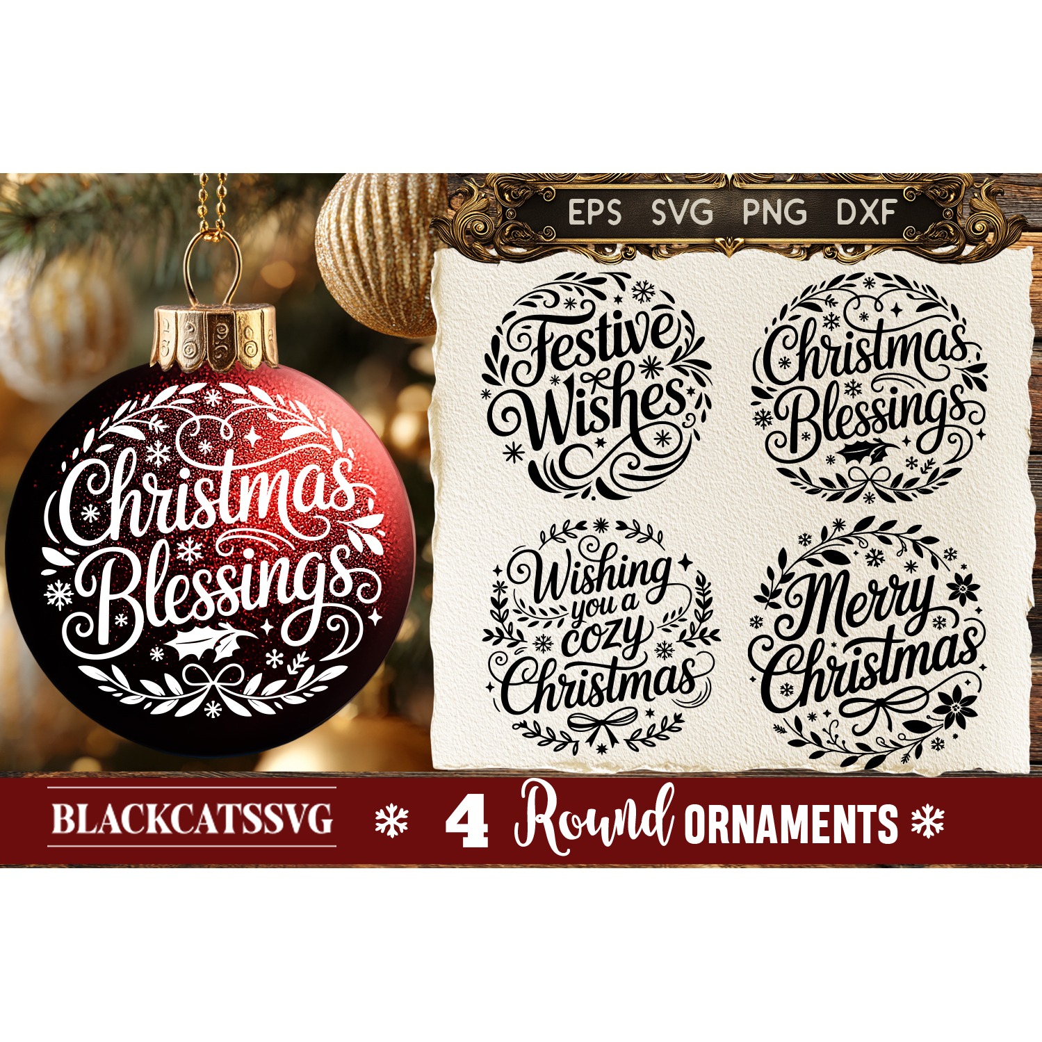Round Christmas Ornament SVG 4 designs (3) 2