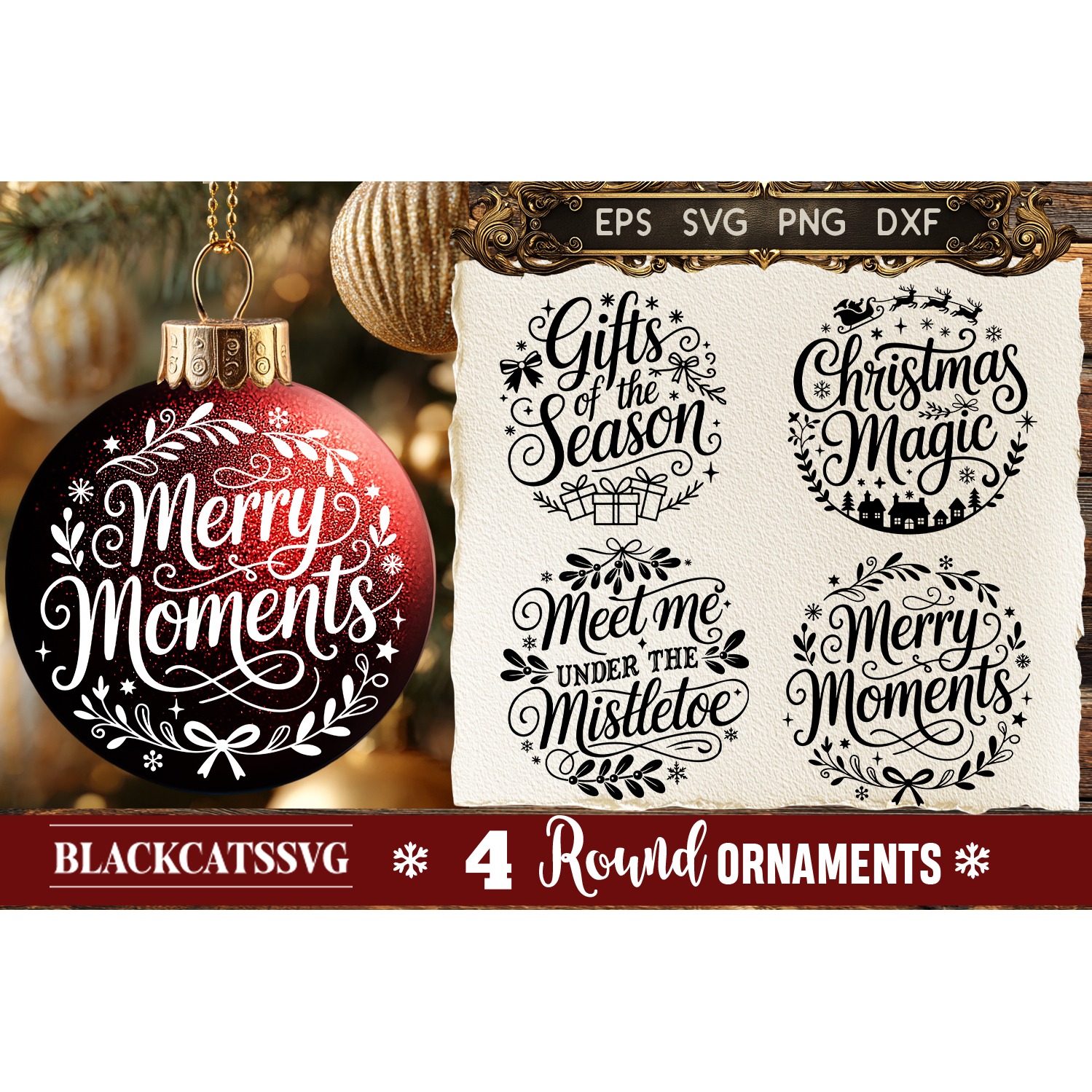 Round Christmas Ornament SVG 4 designs 4