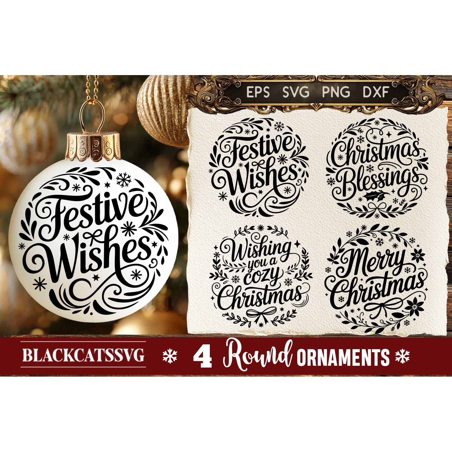 Round Christmas Ornament SVG 4 designs (3) 4