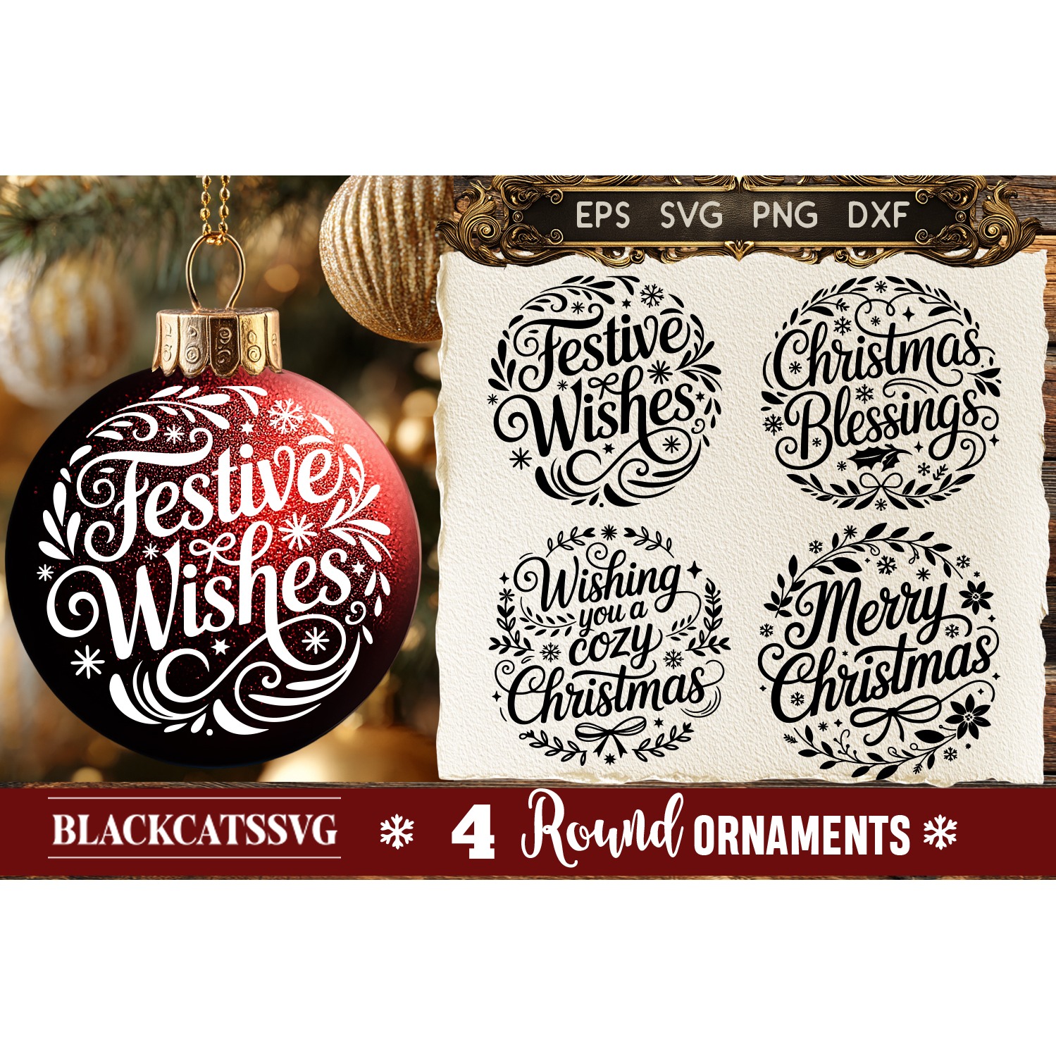 Round Christmas Ornament SVG 4 designs (3) 6