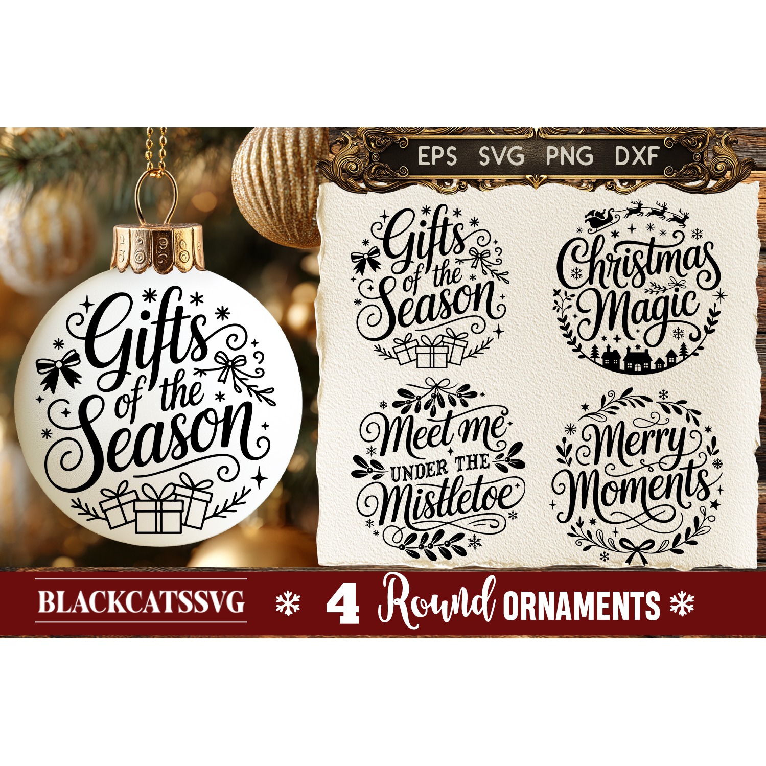 Round Christmas Ornament SVG 4 designs 5