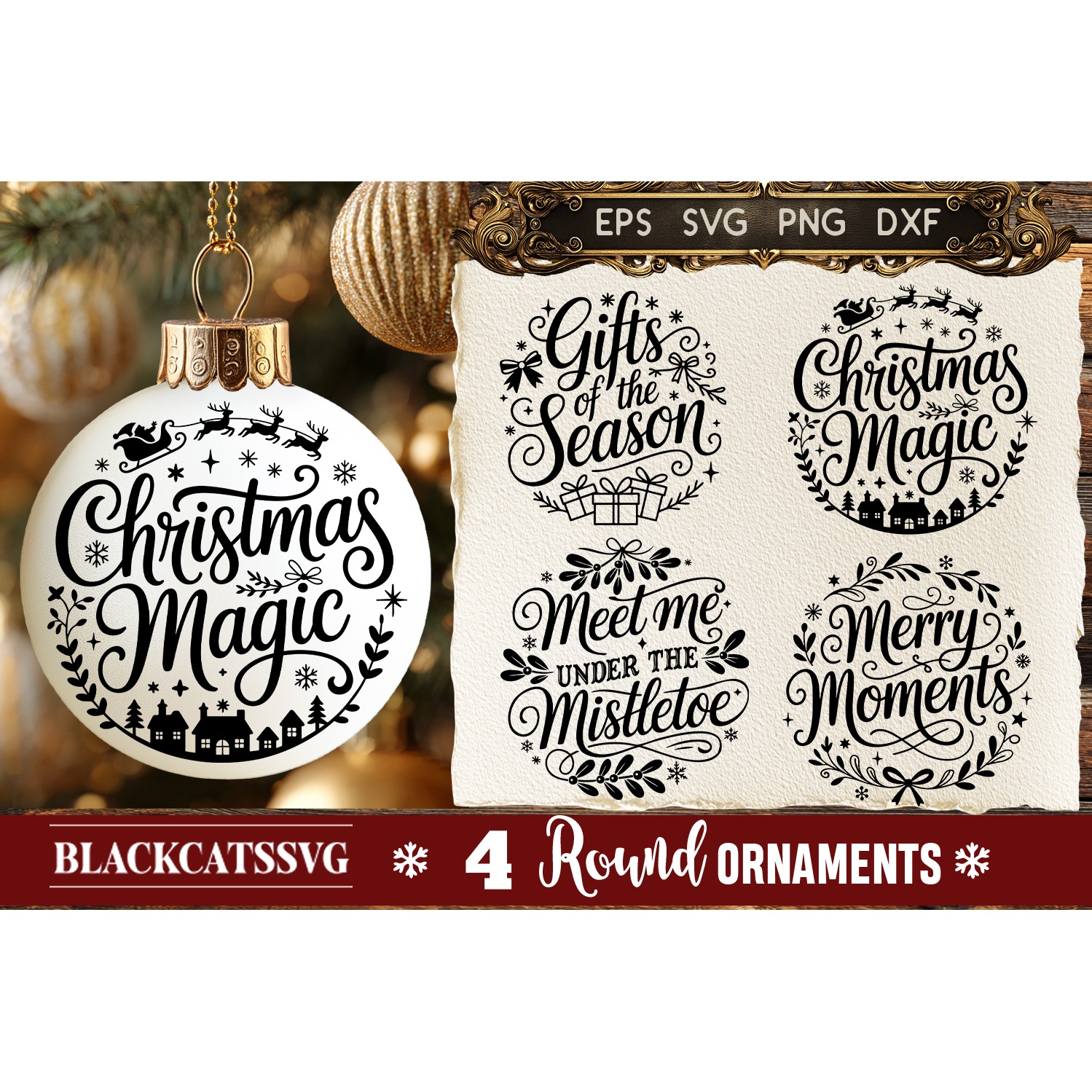 Round Christmas Ornament SVG 4 designs 6