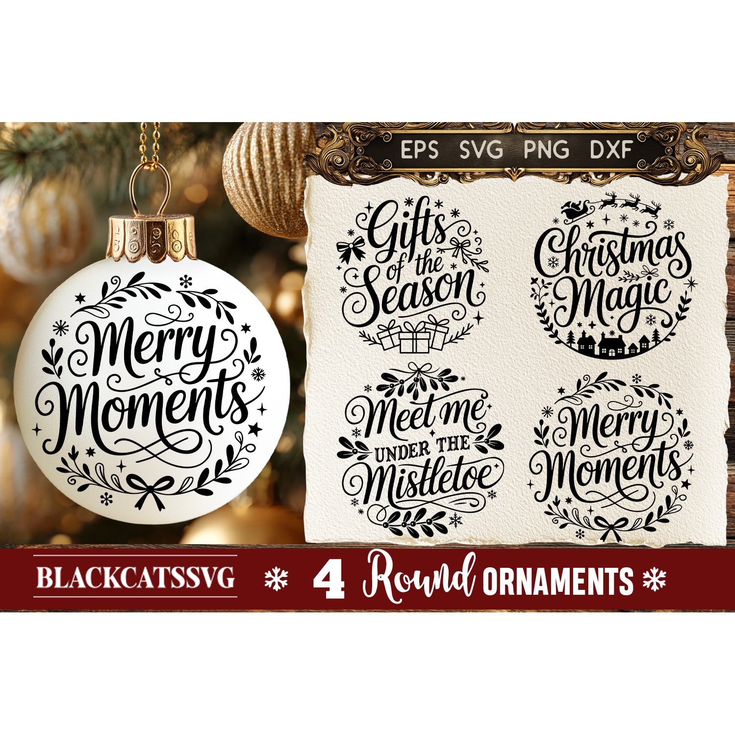 Round Christmas Ornament SVG 4 designs 7