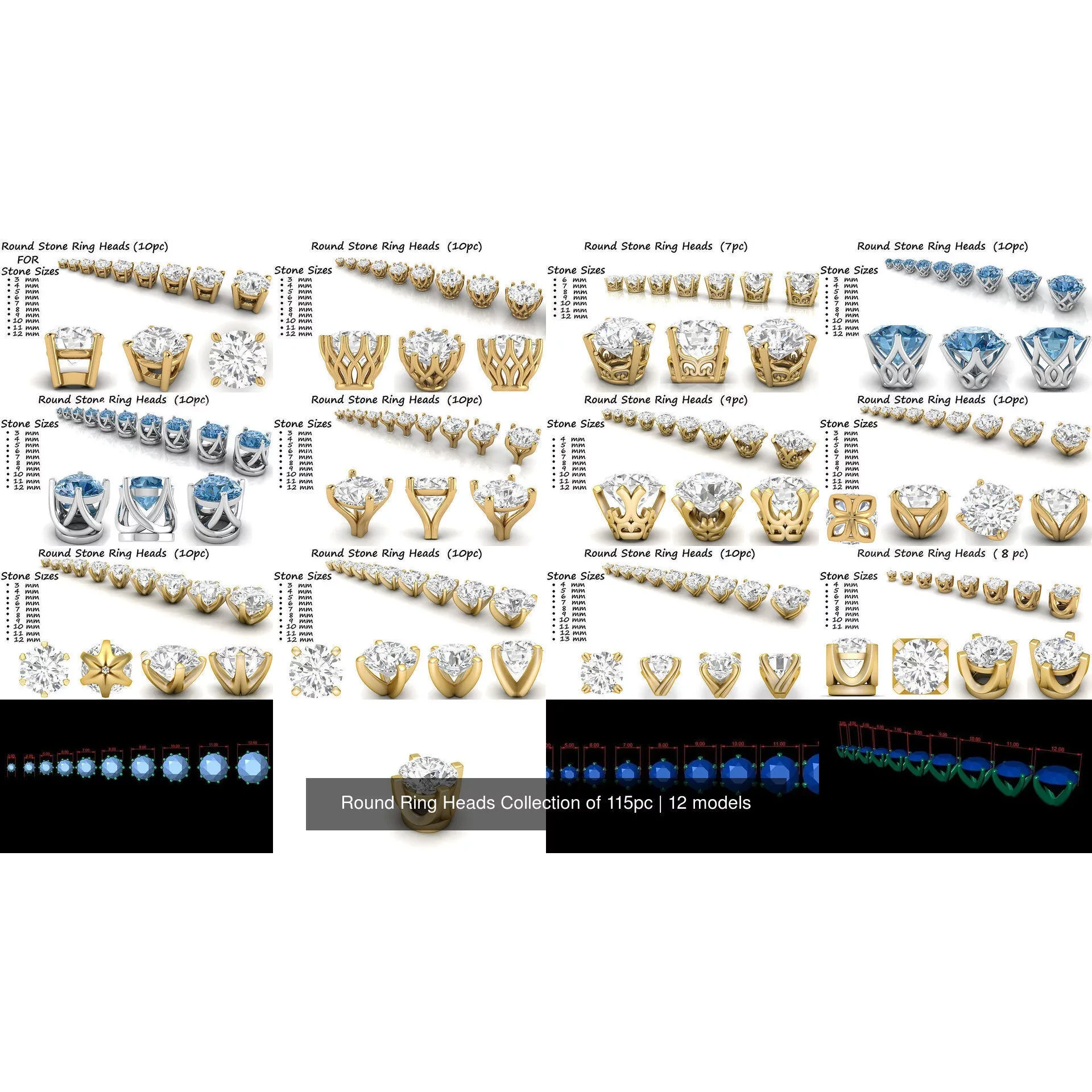 Round Ring Heads Collection of 115pc 3D Model Pack