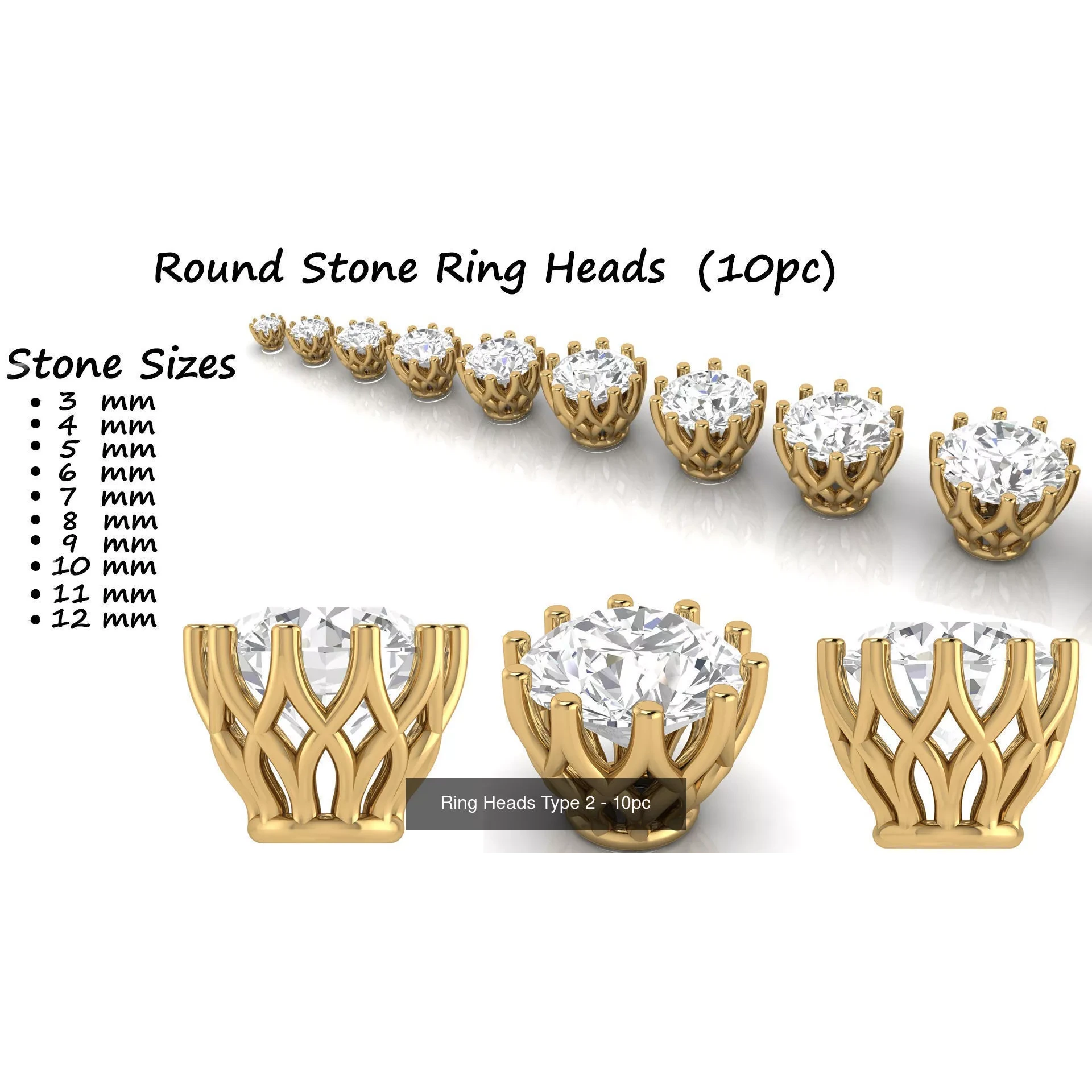 Round Ring Heads Collection of 115pc 3D Model Pack 3