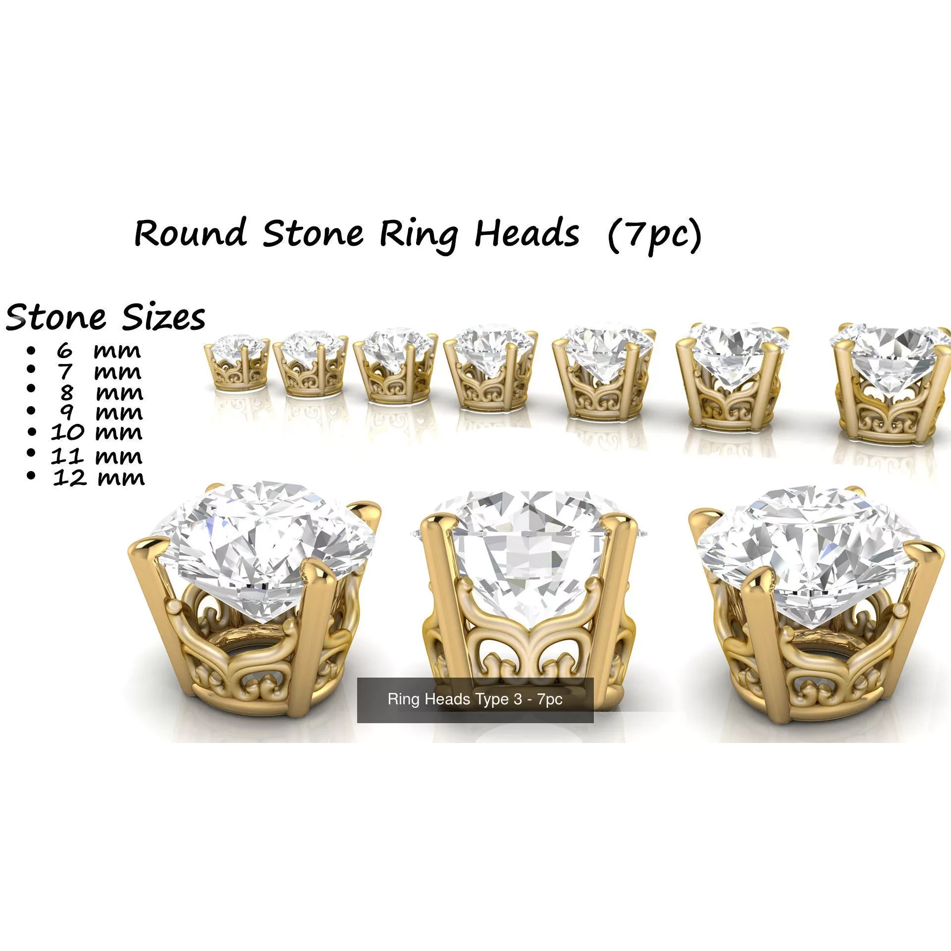 Round Ring Heads Collection of 115pc 3D Model Pack 4