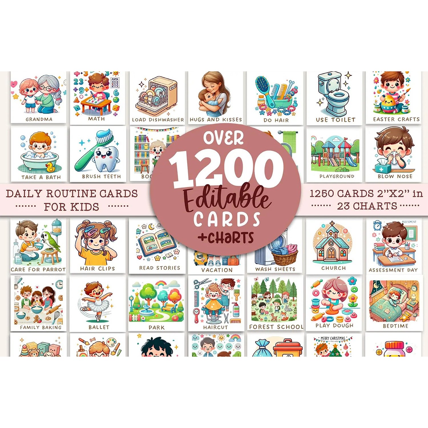 Routine Cards & Charts for Kids, 1200 Daily Routine Cards