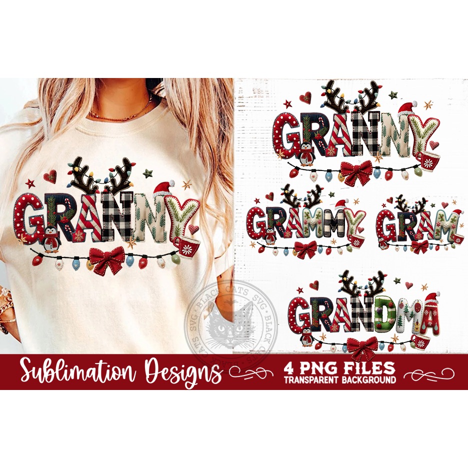 Rustic Christmas Names GRANNY, GRAMMY, GRAM & GRANDMA PNGs 3