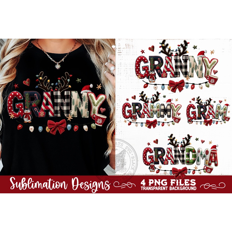 Rustic Christmas Names GRANNY, GRAMMY, GRAM & GRANDMA PNGs 4