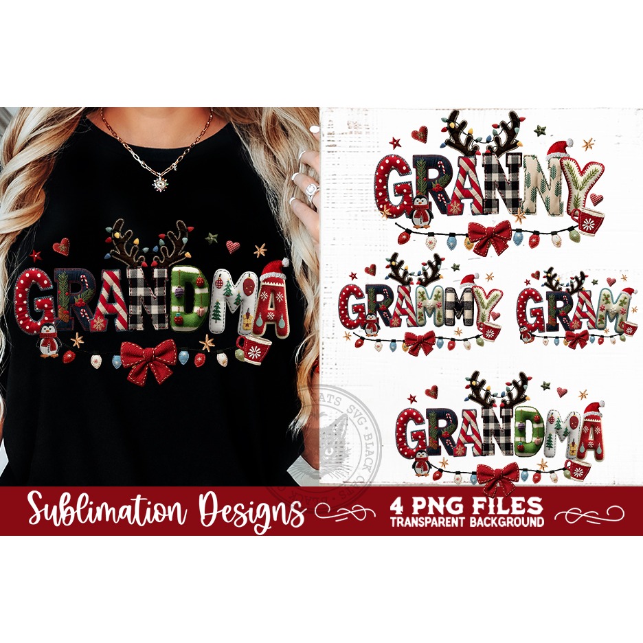 Rustic Christmas Names GRANNY, GRAMMY, GRAM & GRANDMA PNGs 8